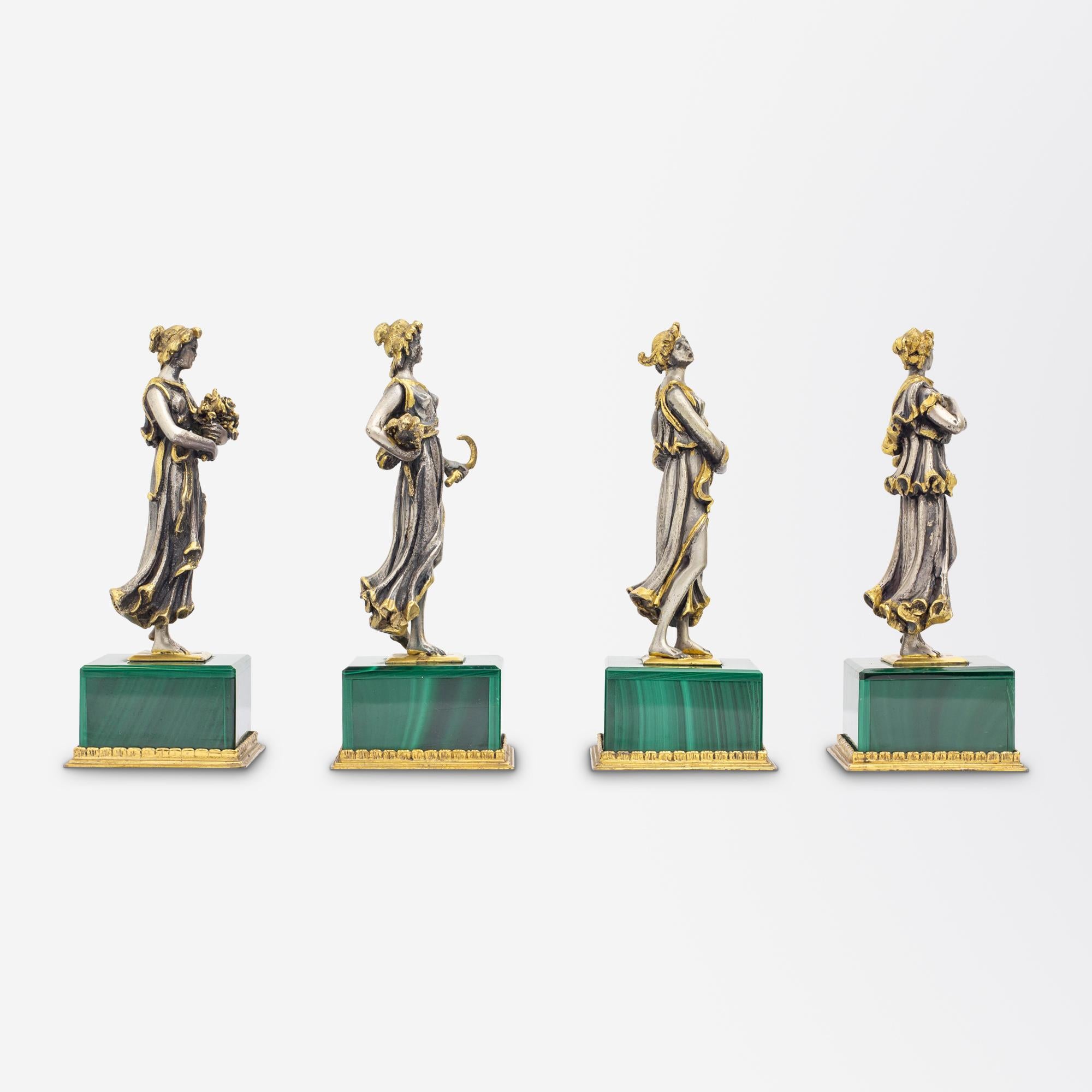 Women's or Men's 'The Four Seasons' Figures in Gilt Silver & Malachite For Sale