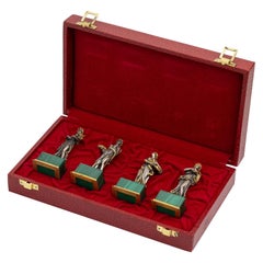„Die vier Jahreszeiten“-Figuren aus vergoldetem Silber und Malachit