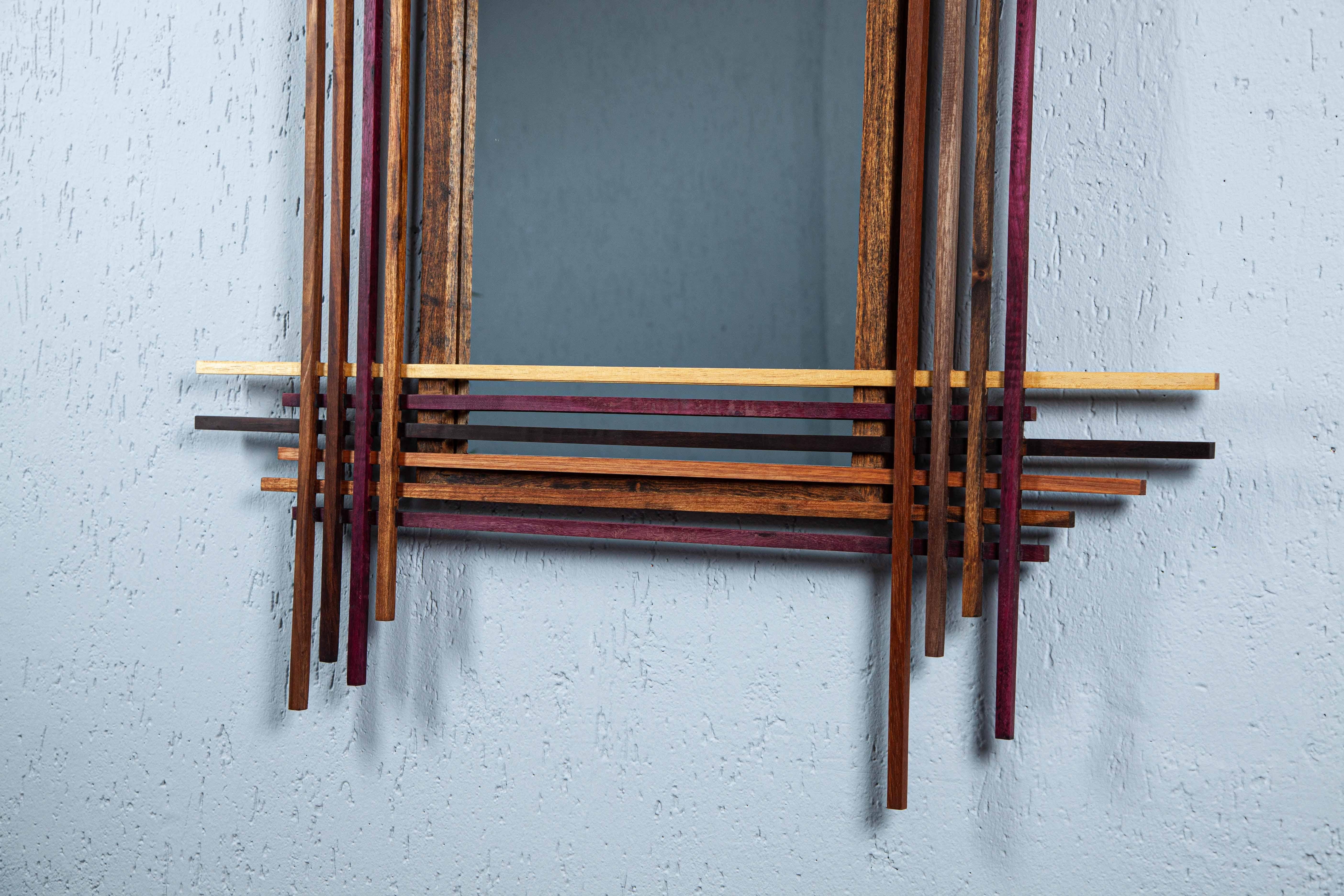 Hand-Crafted The Fragments Mirror. Brazilian solid wood Design by Amilcar Oliveira For Sale