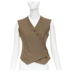 THE FRANKIE SHOP 2023 Maesa brown asymmetric cut crossover button up vest S