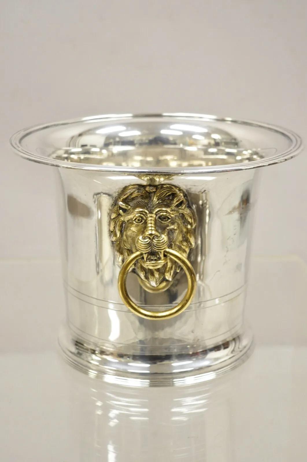 Regency The Franklin Mint 1986 Silver Plated Fluted Champagne Chiller Lion Ice Bucket For Sale