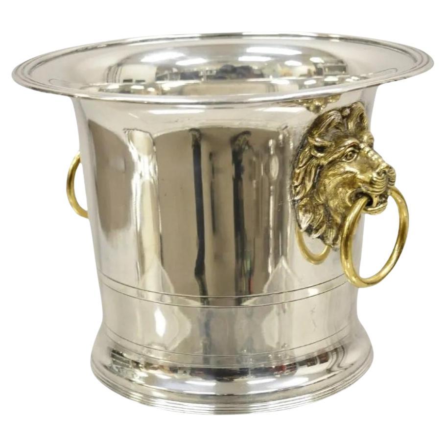 The Franklin Mint 1986 Silver Plated Fluted Champagne Chiller Lion Ice Bucket For Sale