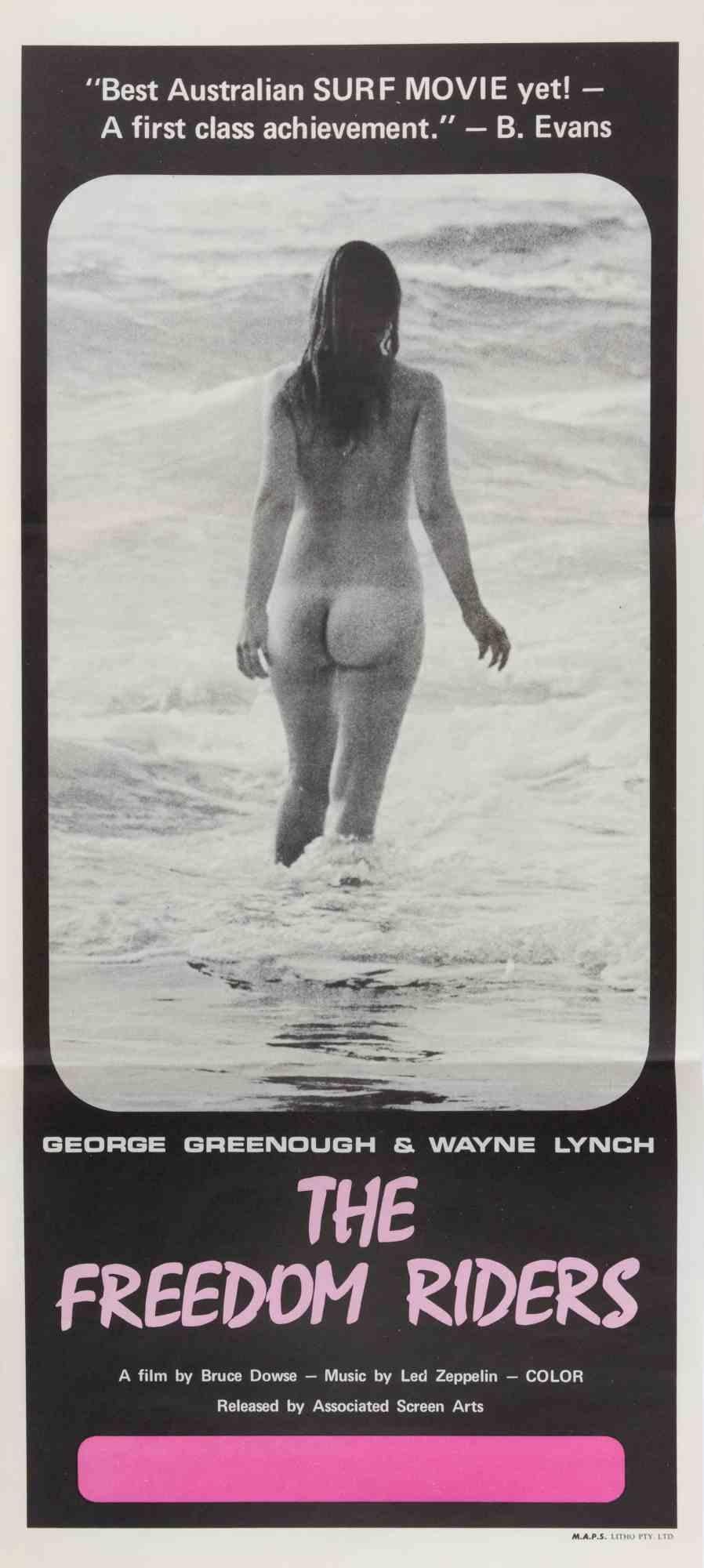 Vintage By Poster

Australischer Tageszettel (13 × 30 Zoll), Associated Screen Arts.
Regie: Bruce Dowse, in den Hauptrollen George Greenough und Wayne Lynch.

Schwarz-weißes Surf-Dokumentarfilmplakat mit rosafarbener Beschriftung; in der Mitte ist