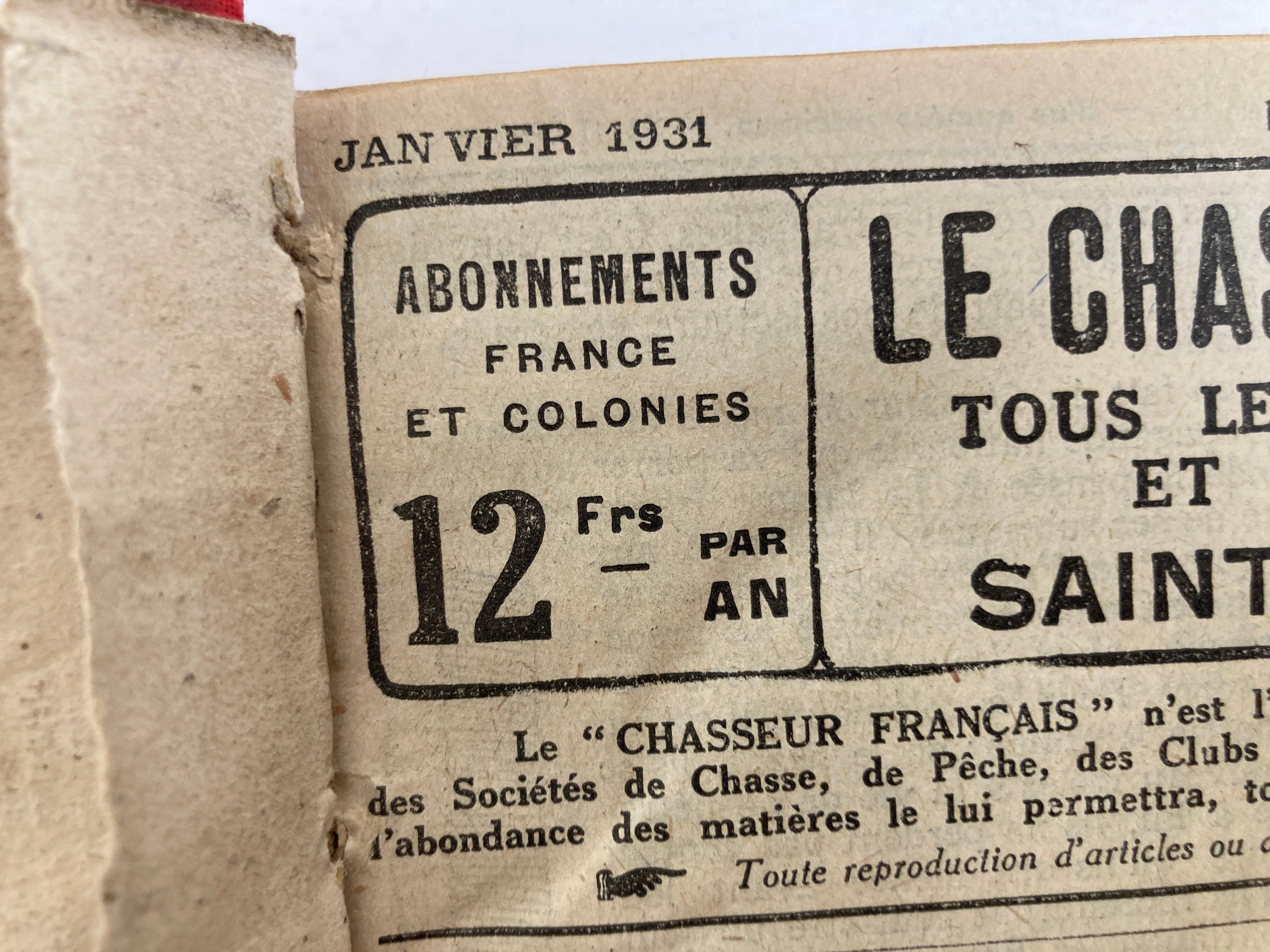 20ième siècle L'année du chasseur français, 1931 Le Chasseur Français, Cuisine du magazine français en vente