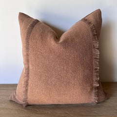 The Fringe Linen Accent Pillow in Rust Havane Color Includes Down Feather Insert