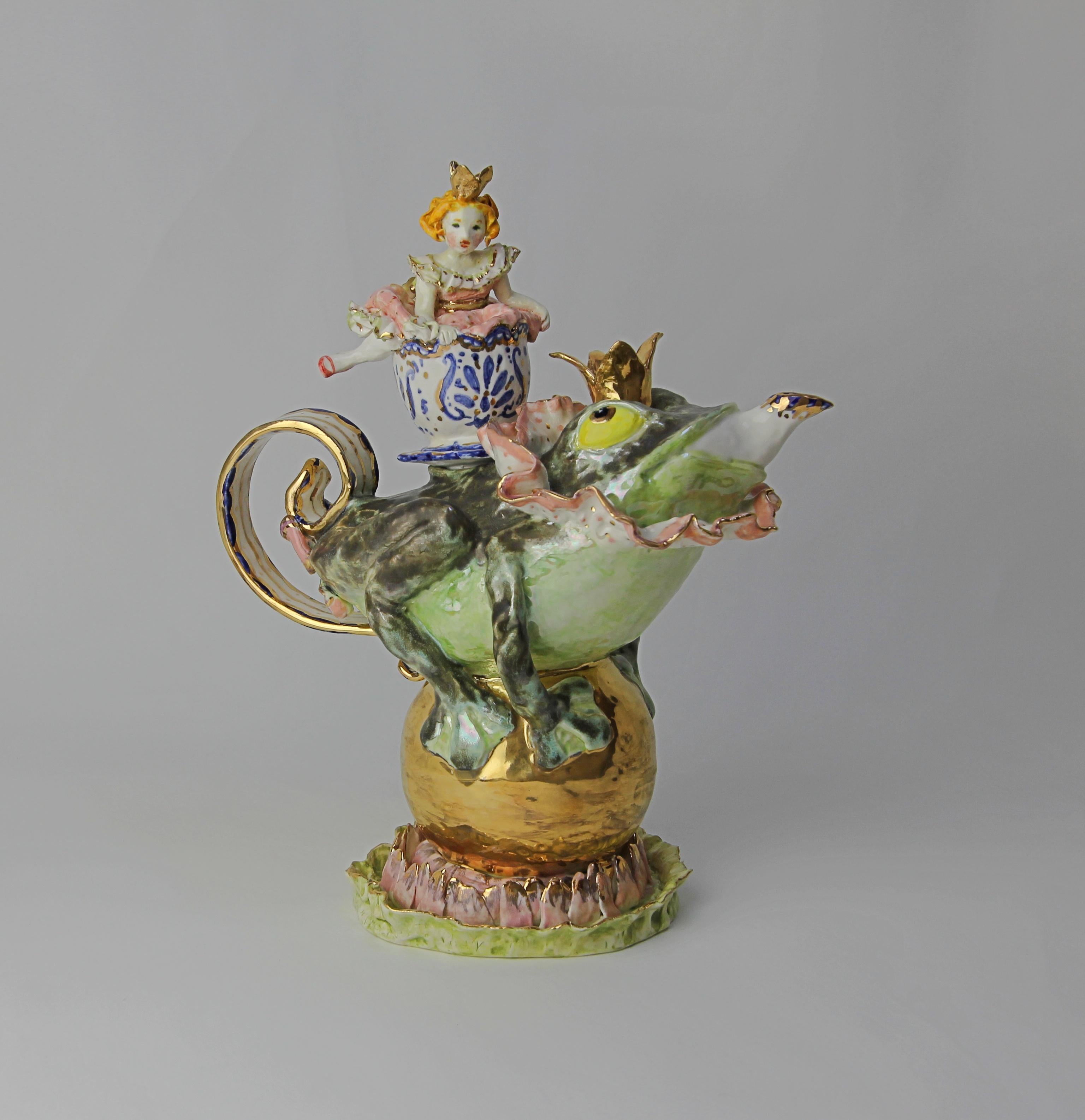 Baroque The Frog Prince Porcelain Piece, Handmade in Italy, Handcrafted Design 2021 For Sale