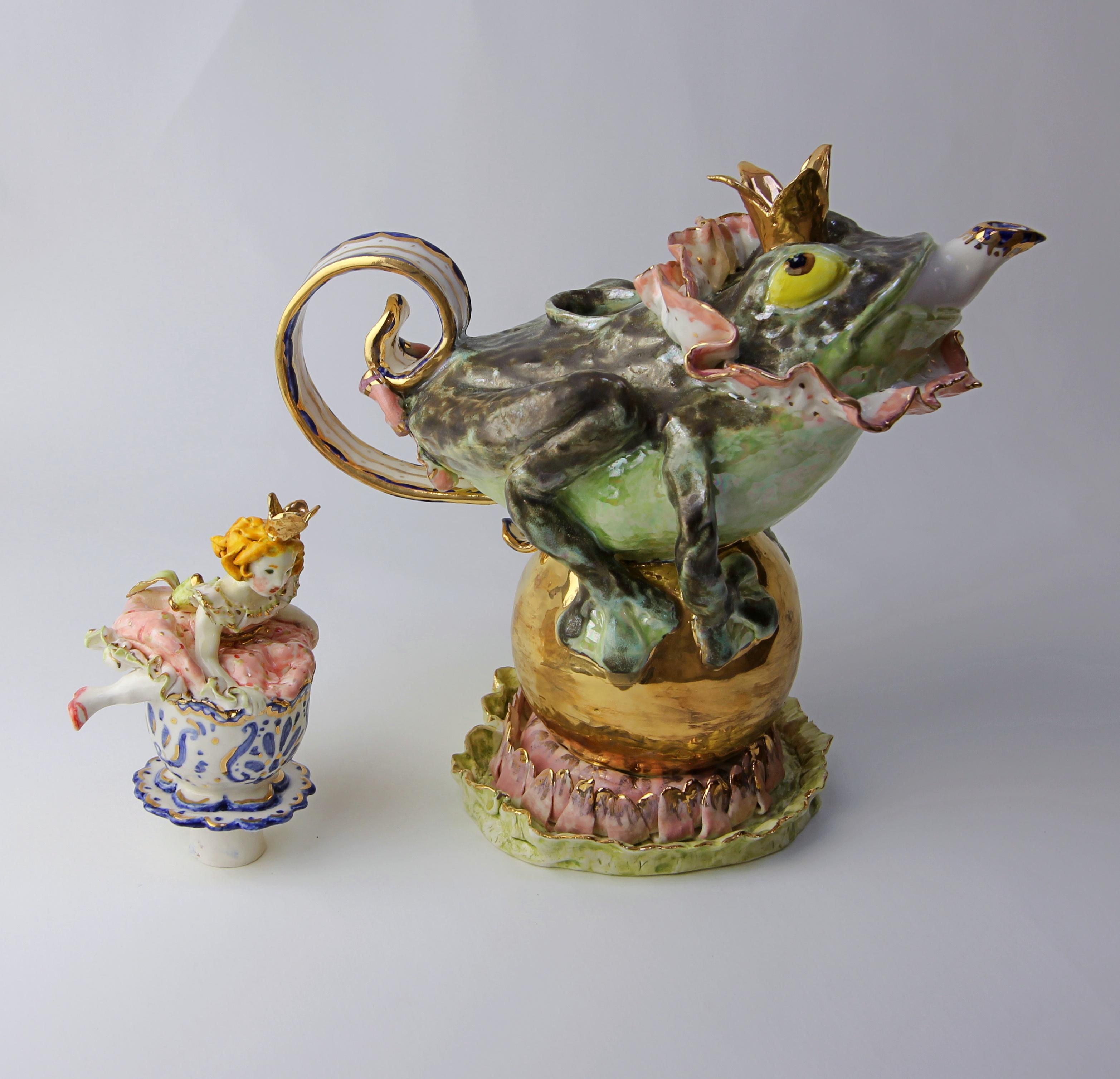 Italian The Frog Prince Porcelain Piece, Handmade in Italy, Handcrafted Design 2021 For Sale