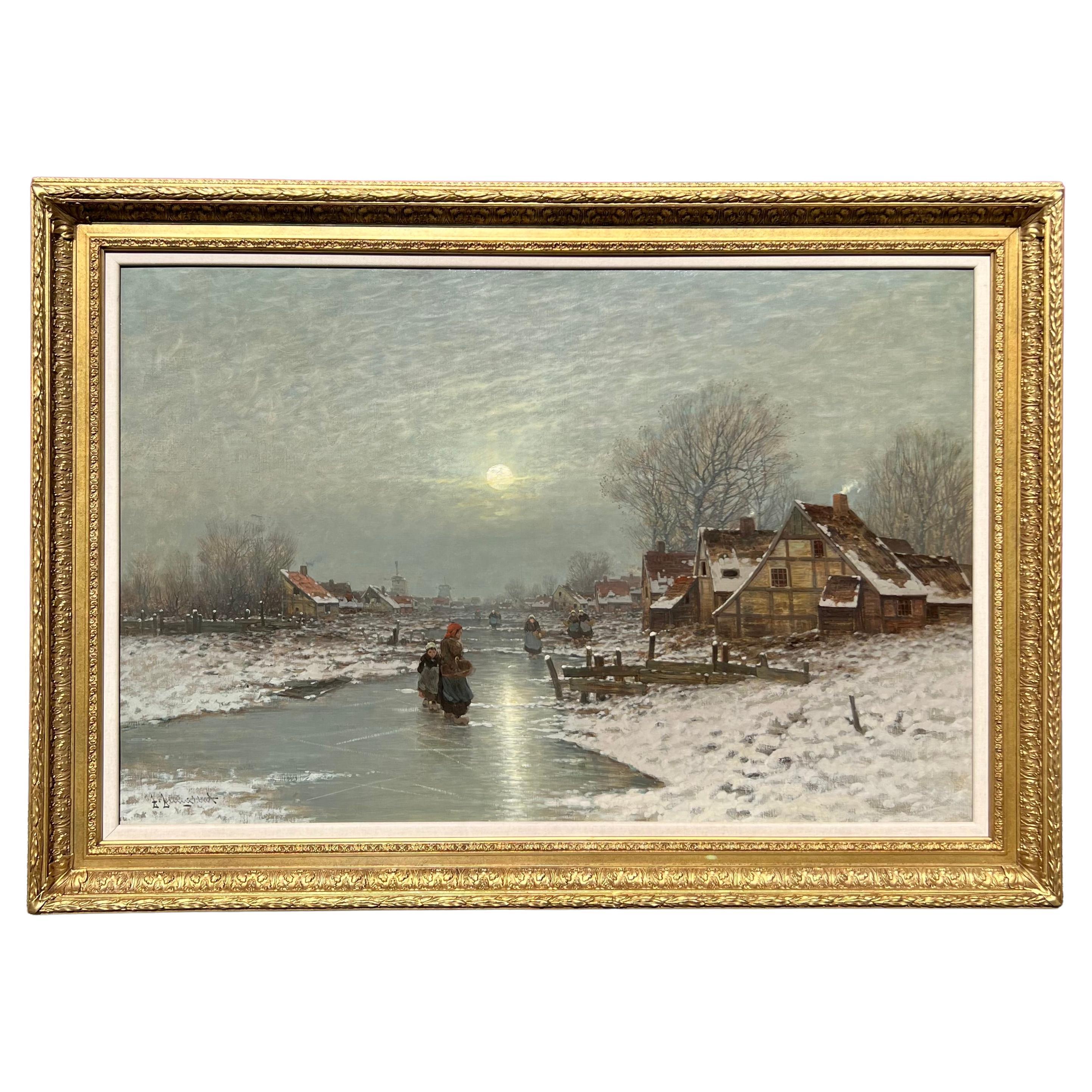 "the Frozen Canal" by Johann Jungblut For Sale