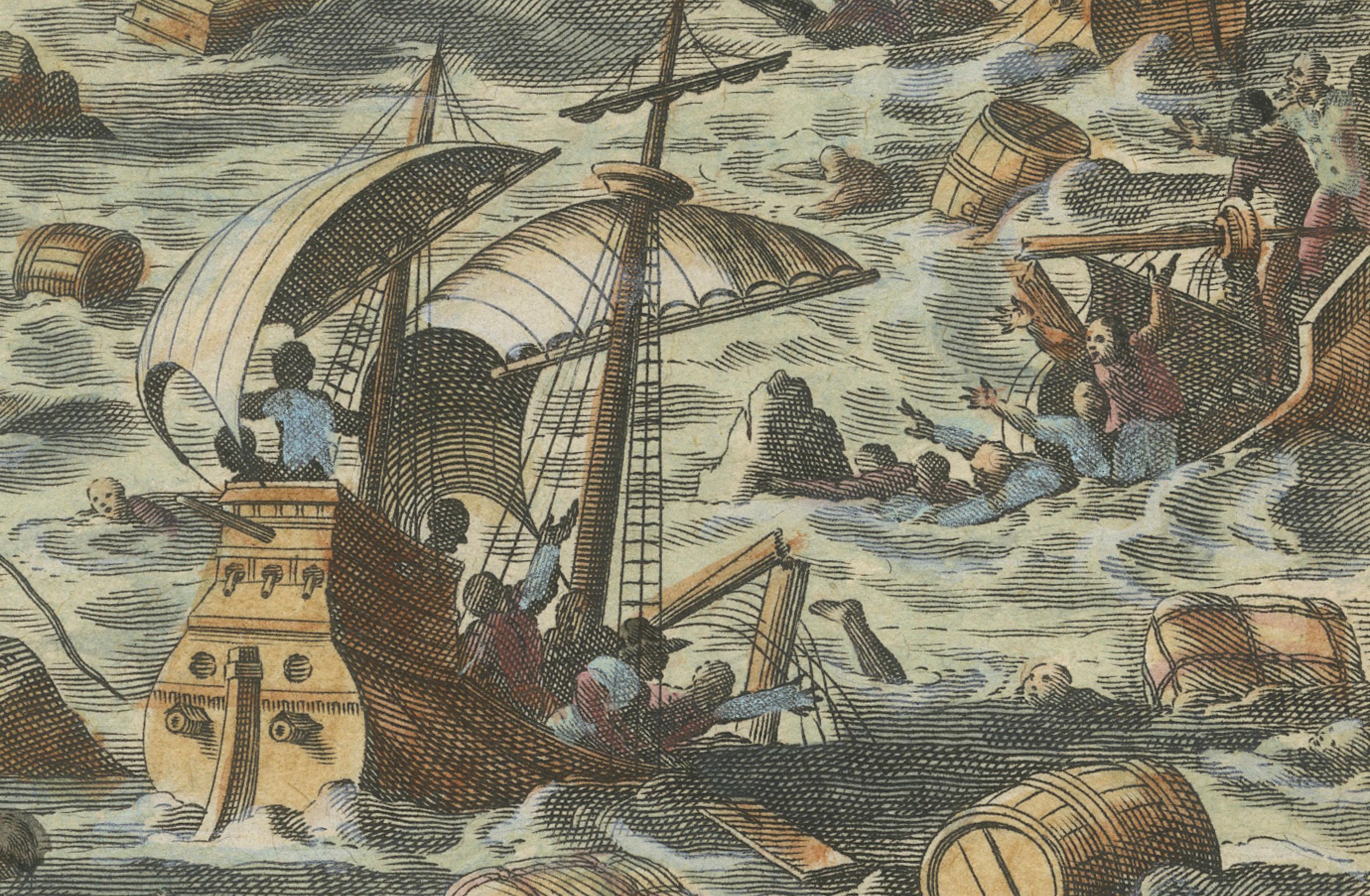 La Furia de las Azores: Desastre de naufragio en Terceira, grabado hacia 1610 en venta 1