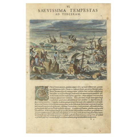 The Fury of the Azores: Shipwreck Disaster at Terceira, Engraved in circa 1610