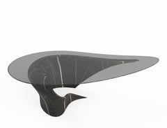 "The Diamond G" Center Table ft.Sculptured Sahara Noir Marble and Glass