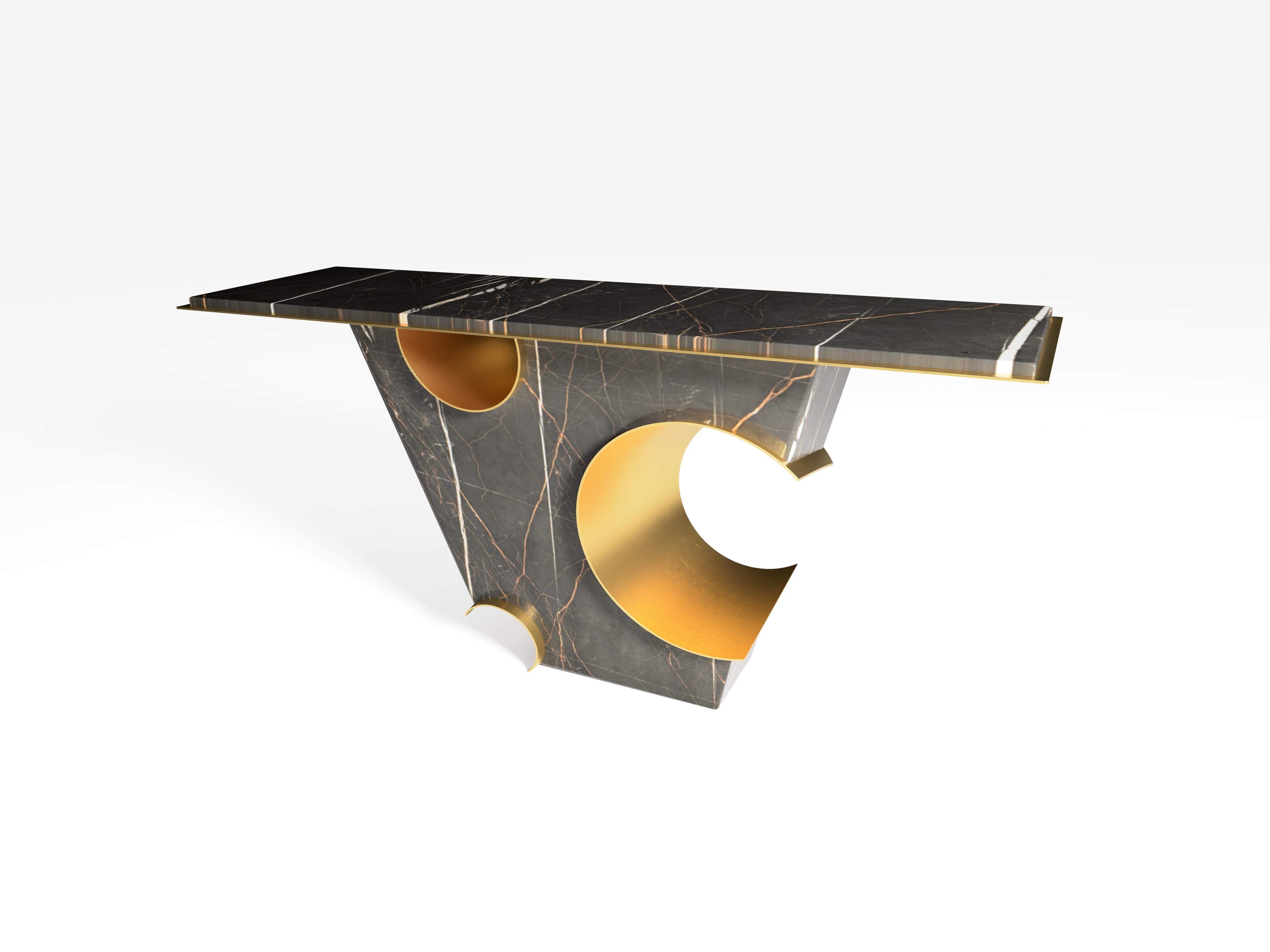 The Galactic console table, 1 of 1 by Grzegorz Majka
Edition 1 of 1
Dimensions: 70.87 x 19.69 x 37.40 in
Materials: Marble. Brass details. 


This piece of work allows us to leave our everyday problems and go on a much further journey. Almost