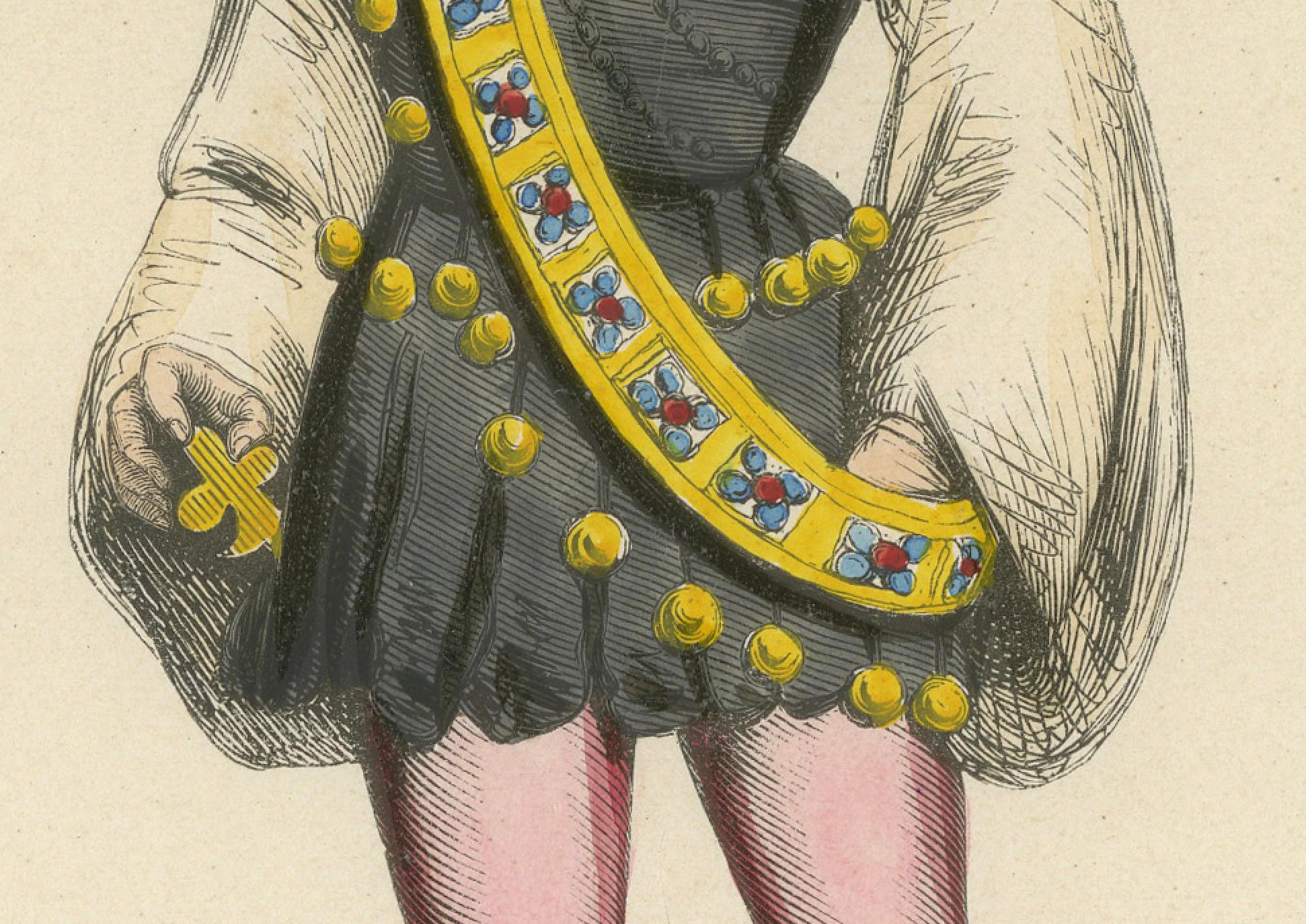 The Gallant Courtier: A Nobleman's Fashion in 'Costume du Moyen Âge, 1847 In Good Condition For Sale In Langweer, NL