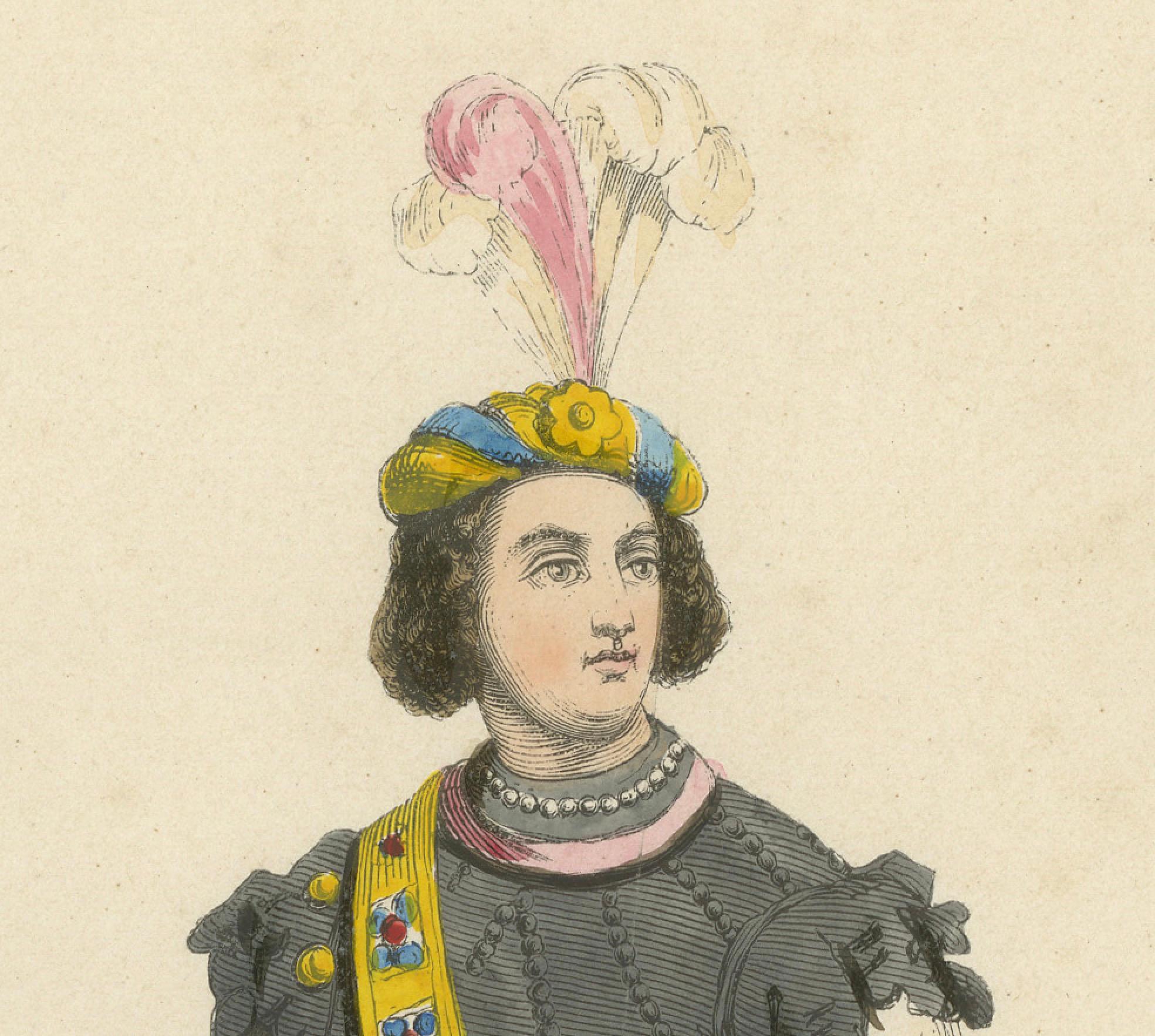 Mid-19th Century The Gallant Courtier: A Nobleman's Fashion in 'Costume du Moyen Âge, 1847 For Sale