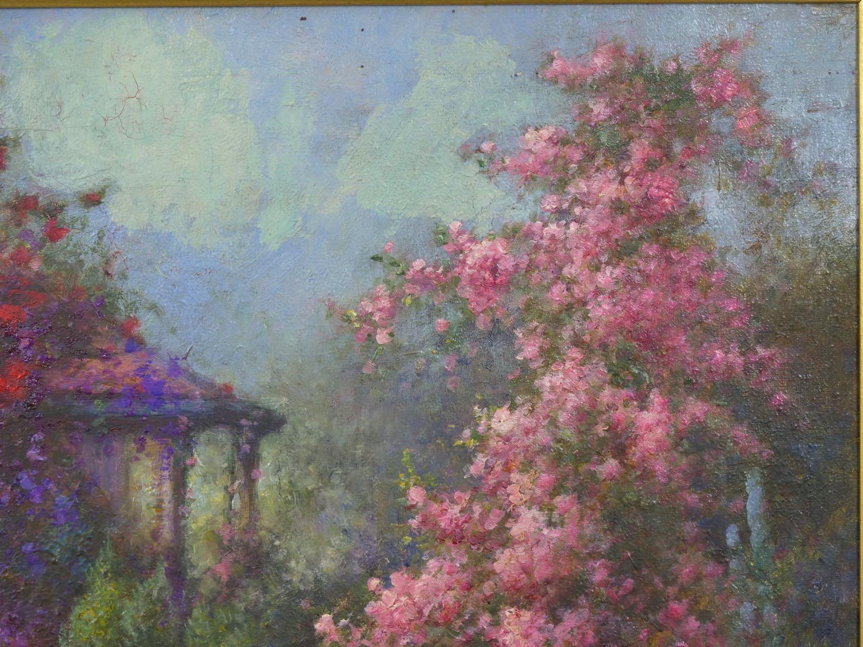 “The Garden Bungalow” English Oil Painting by Alfred Fonteville de Breanski Jr In Good Condition In Shippensburg, PA