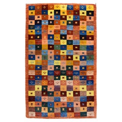 "The Garden" Persian Luri Gabbeh Rug, Multicolored with Orange Border, 3x5