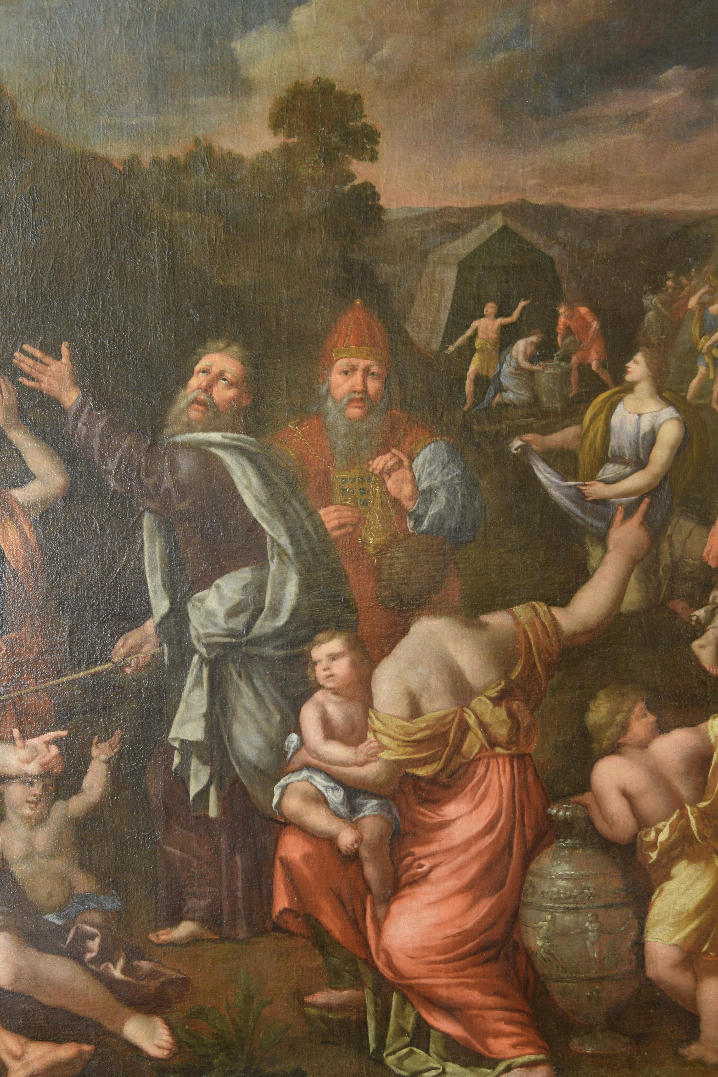 Gathering of Manna, Oil on Canvas, 17th Century In Fair Condition For Sale In Madrid, ES