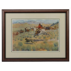 Antique "The Gathering of the Trappers" Frederic Remington Chromolithograph, Circa 1910