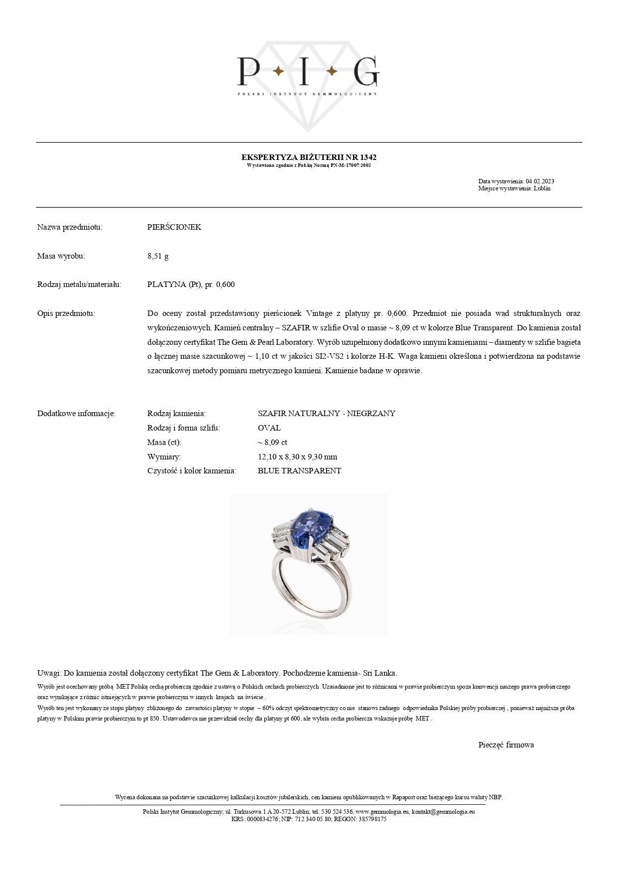 Taille ovale The Gem & Pearl Laboratory Bague certifiée 8,09 ct saphir bleu et 1,10 ct diamant en vente