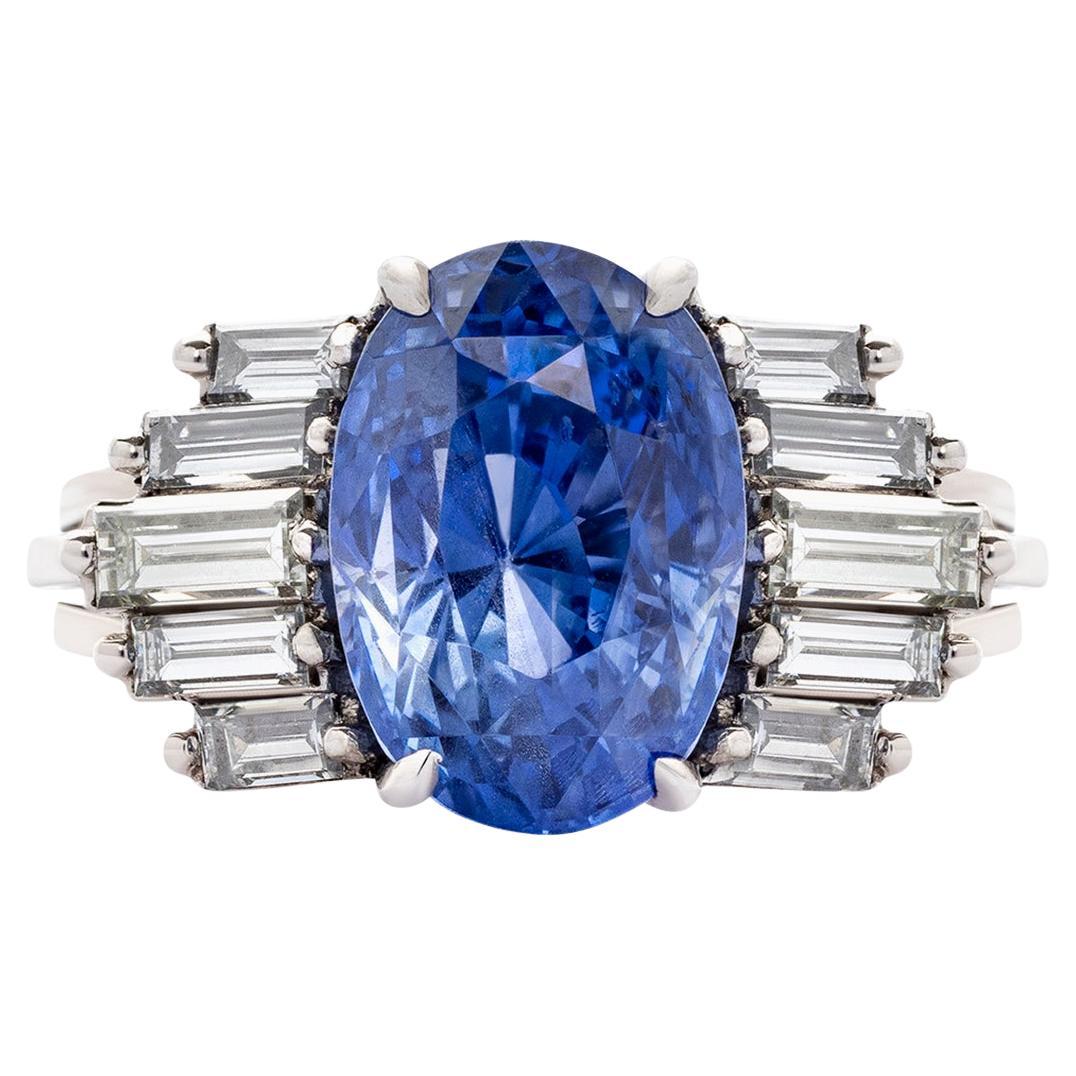 The Gem & Pearl Laboratory Bague certifiée 8,09 ct saphir bleu et 1,10 ct diamant en vente