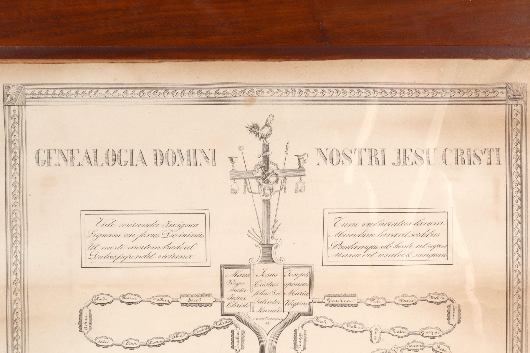 Verre The Genealogy of Jesus, print on Italian paper from 1820. en vente