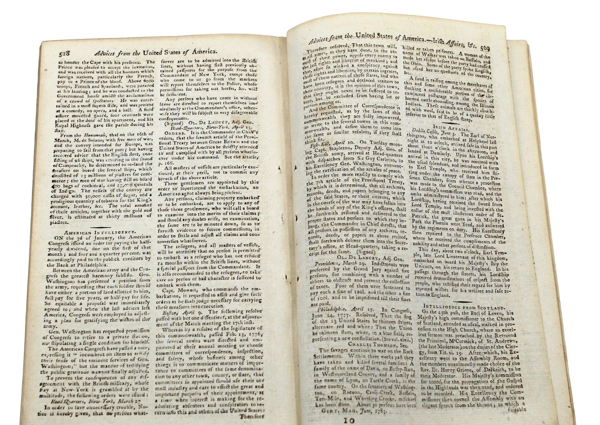 The Gentleman's Magazine, avec la résolution du drapeau de 1777, juin 1783 en vente 8