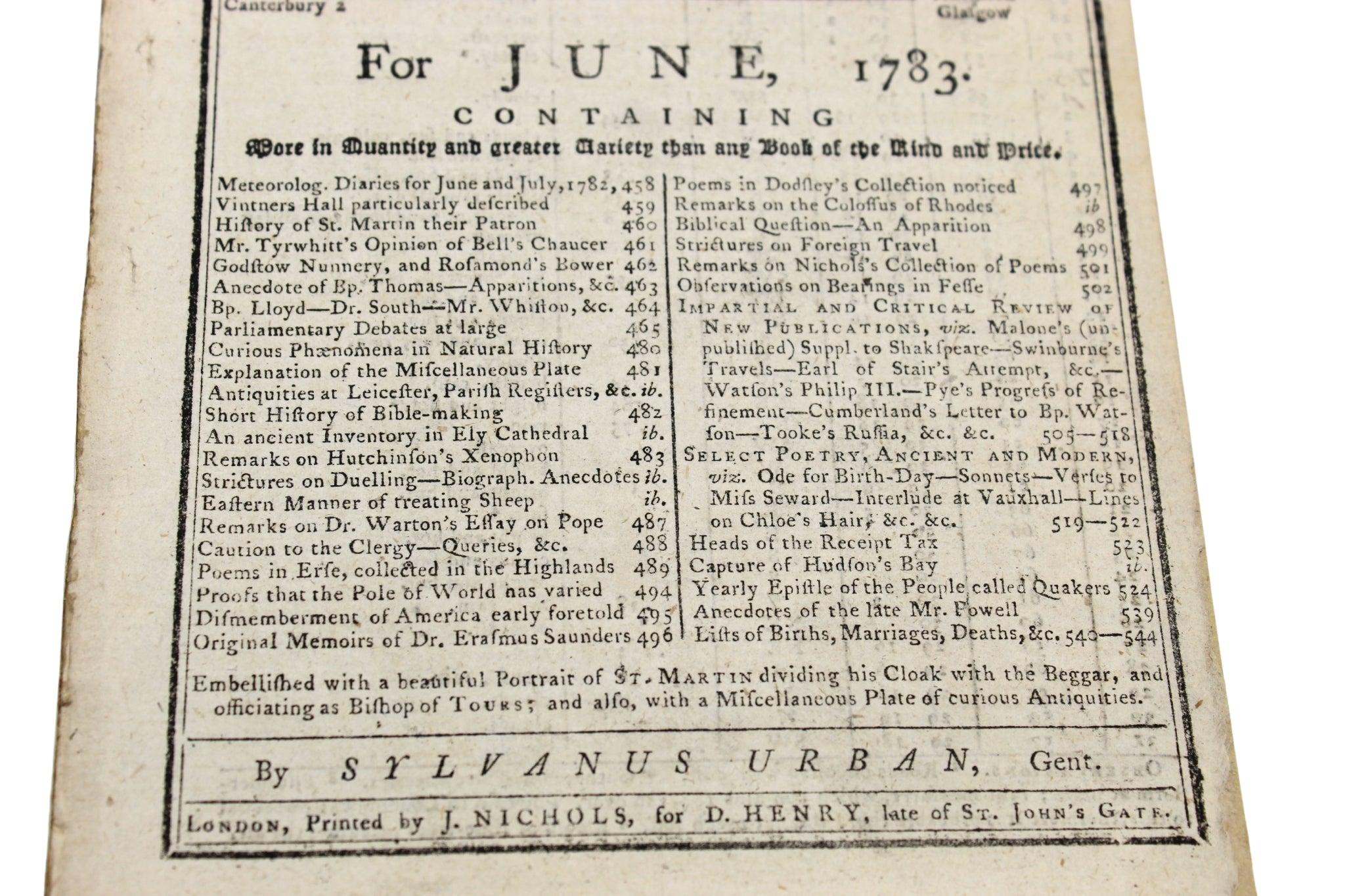 The Gentleman's Magazine, avec la résolution du drapeau de 1777, juin 1783 en vente 1