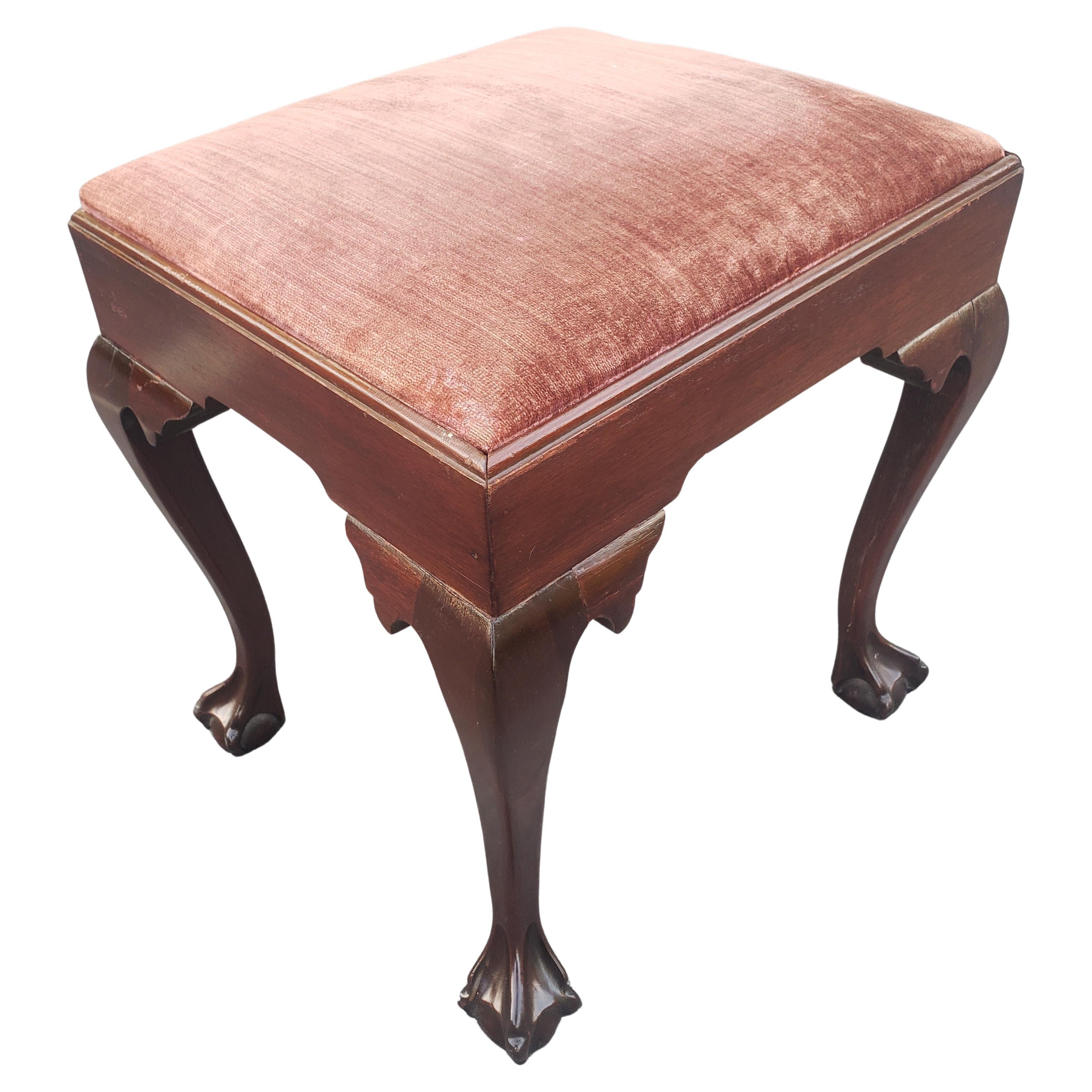 The Georgetown Galleries George III Mahogany & Upholstered Stool Ball Claw Feet For Sale