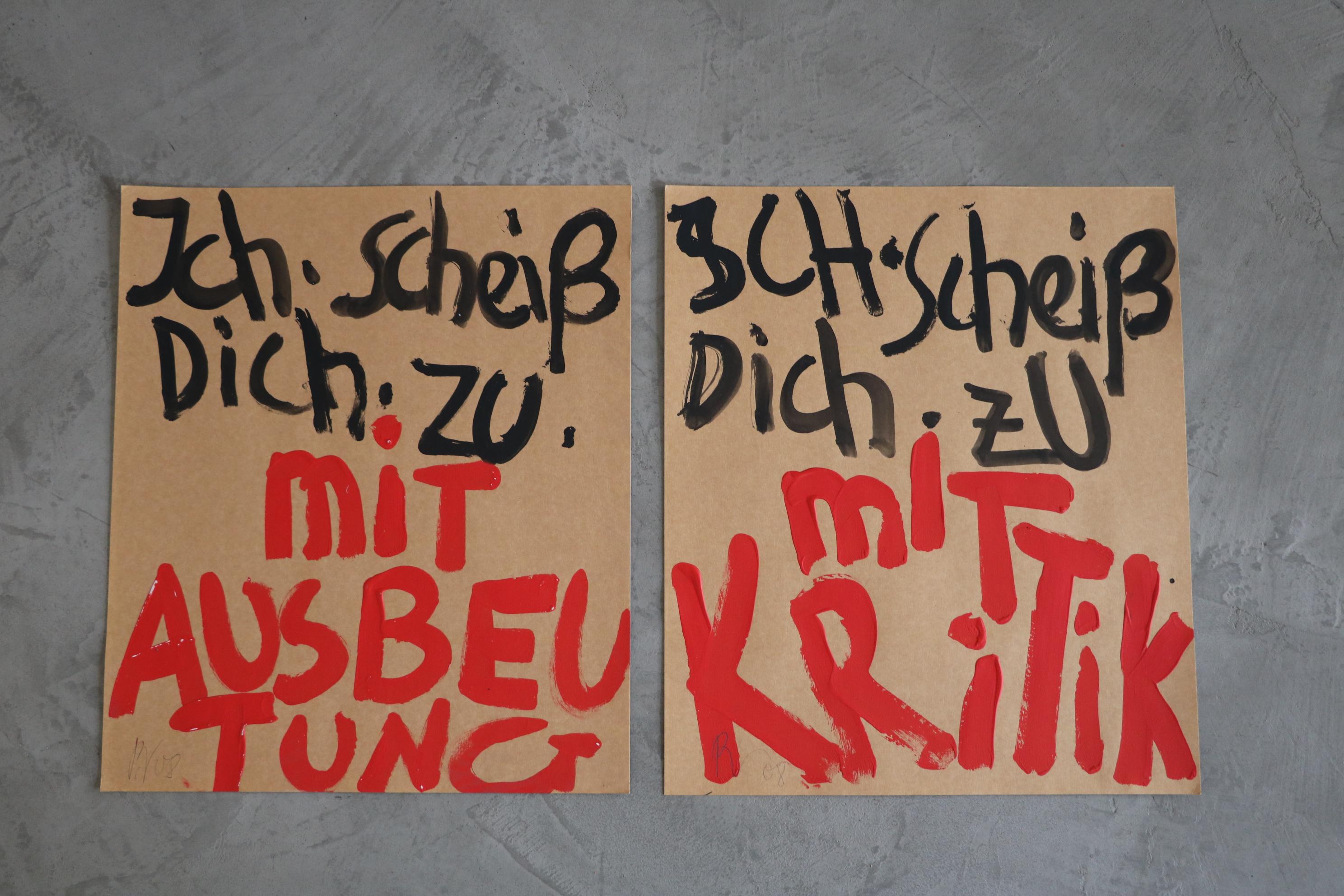Der deutsche Künstler Peter Krüger mit zwei Schriftwerken aus dem Jahr 2008 im Zustand „Gut“ im Angebot in Köln, NRW