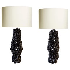 The Giant Reef handcrafted Ceramic Table Lamps - one of a kind unique pair