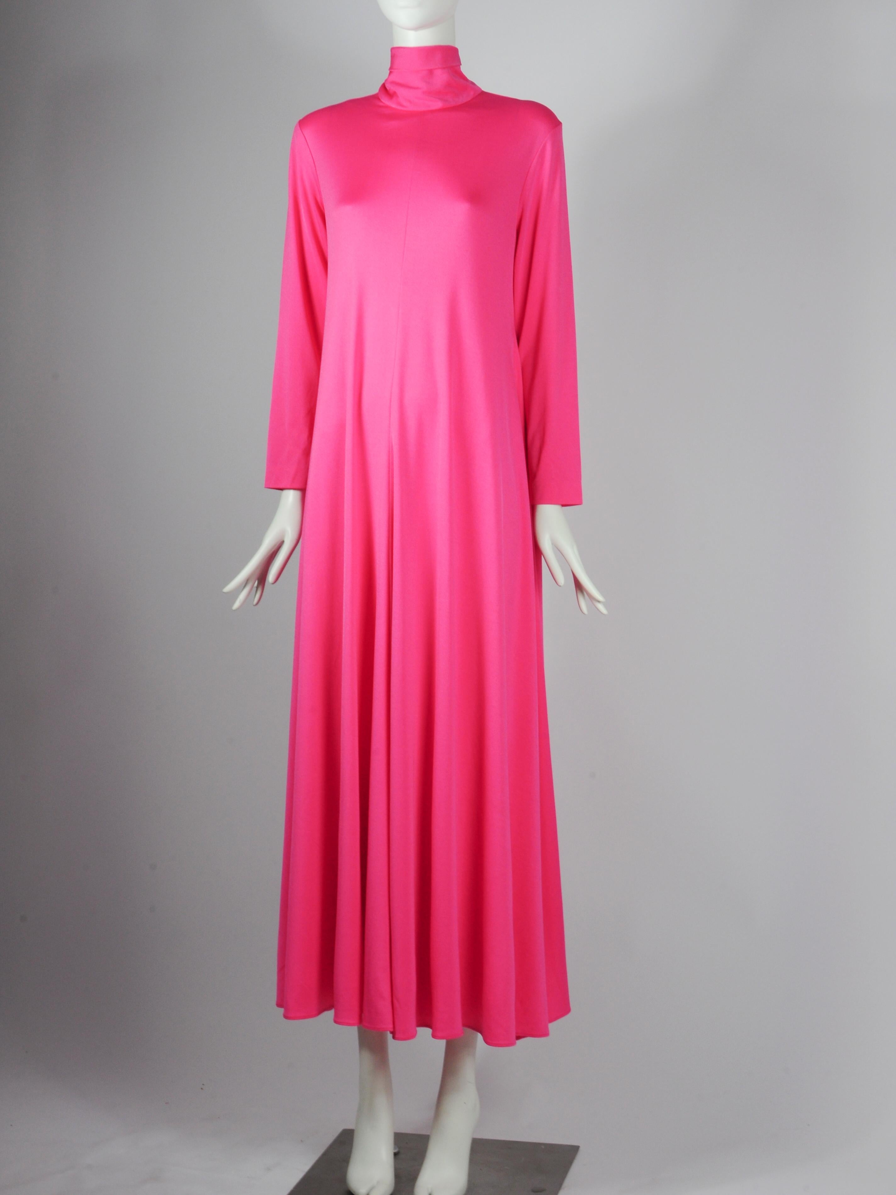 The Gilberts for Tally New York Fuchsia Pink Spandex Maxi Dress 1970s For Sale 3