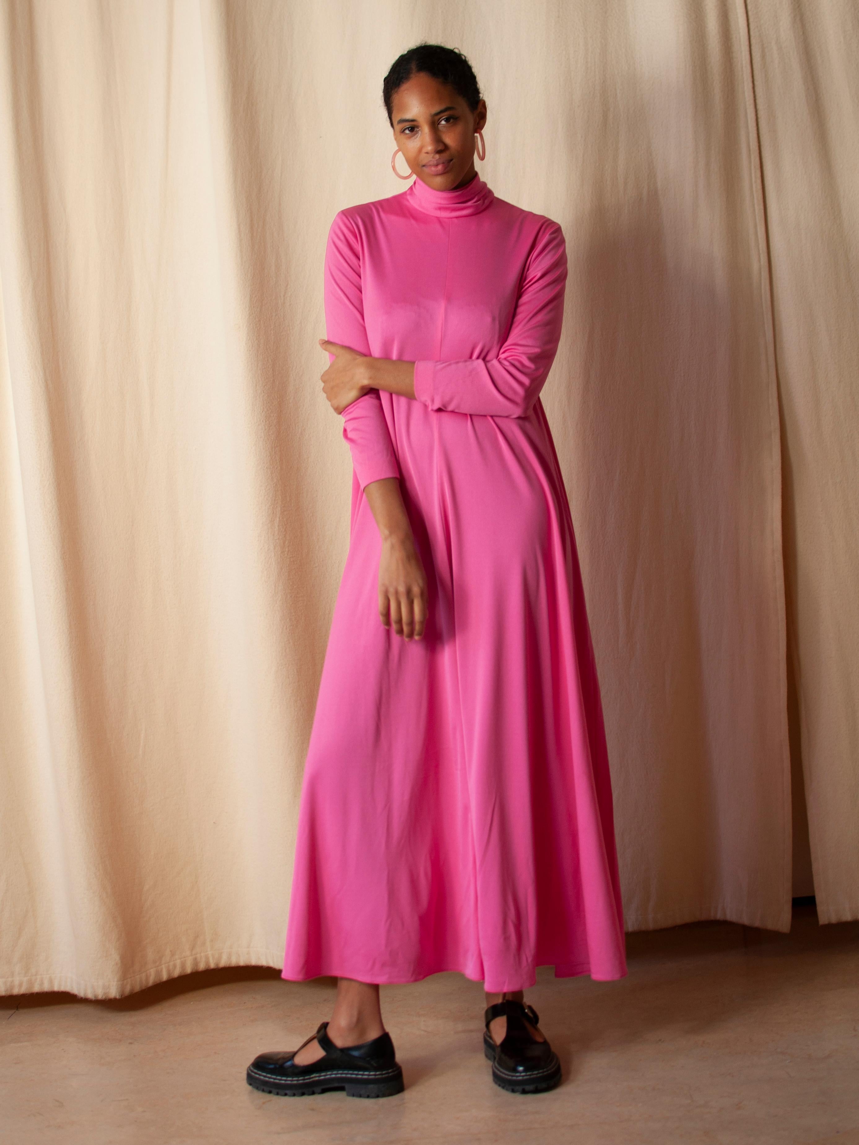 The Gilberts for Tally New York Fuchsia Pink Spandex Maxi Dress 1970s For Sale 4