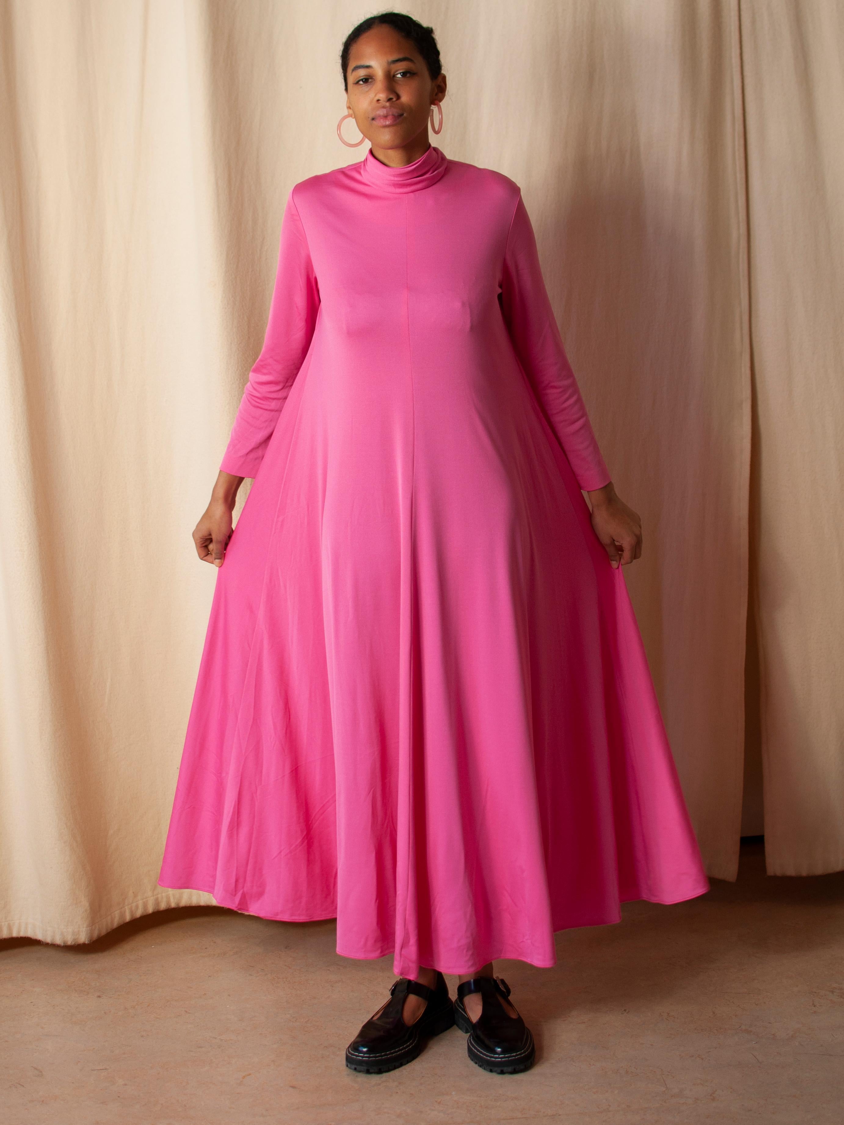 The Gilberts for Tally New York Fuchsia Pink Spandex Maxi Dress 1970s For Sale 5