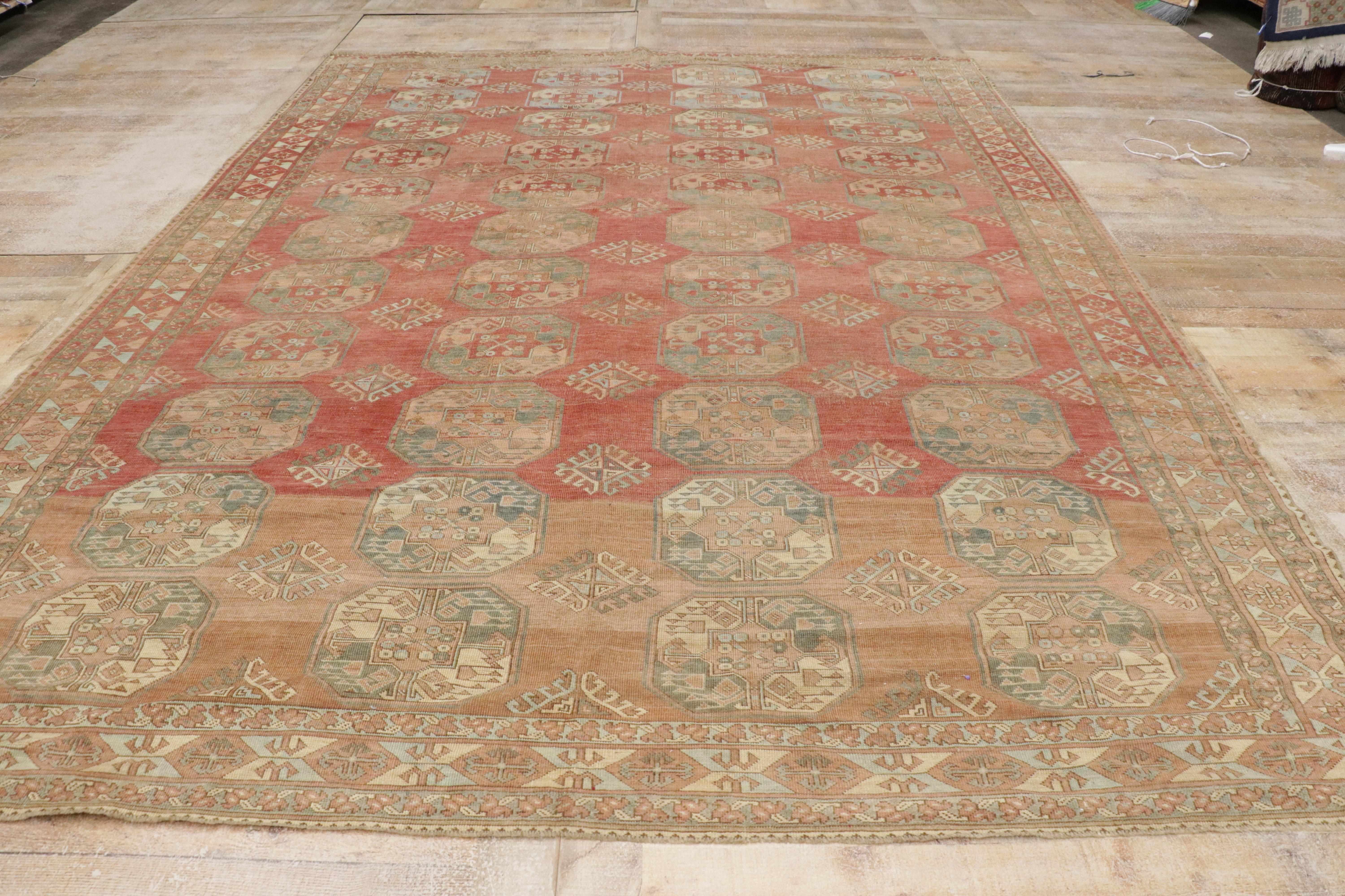 The Gilded Emblems: A Vintage Turkish Oushak Masterpiece of Turkoman Nobility For Sale 3