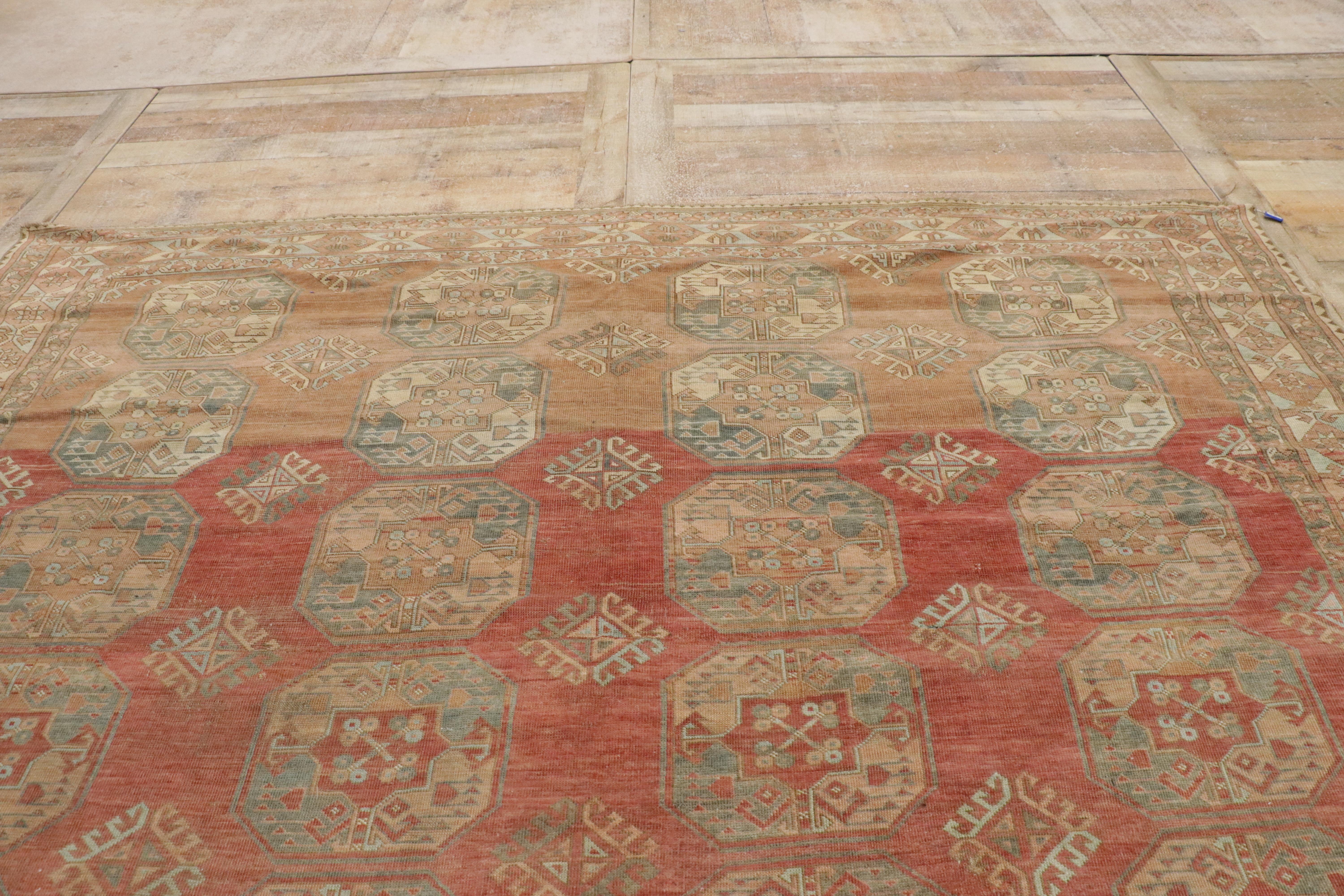 The Gilded Emblems: A Vintage Turkish Oushak Masterpiece of Turkoman Nobility For Sale 4