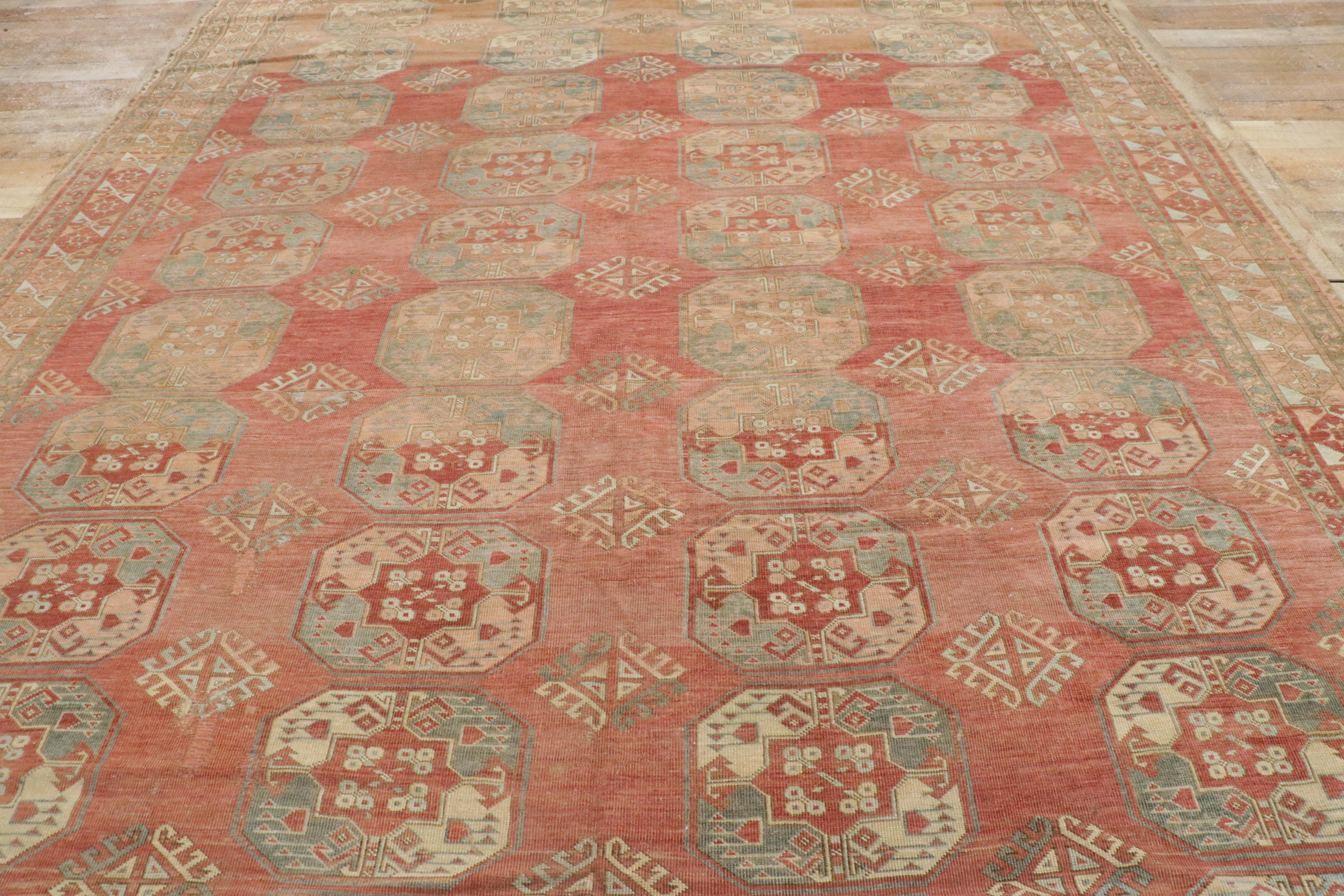 The Gilded Emblems: A Vintage Turkish Oushak Masterpiece of Turkoman Nobility For Sale 5