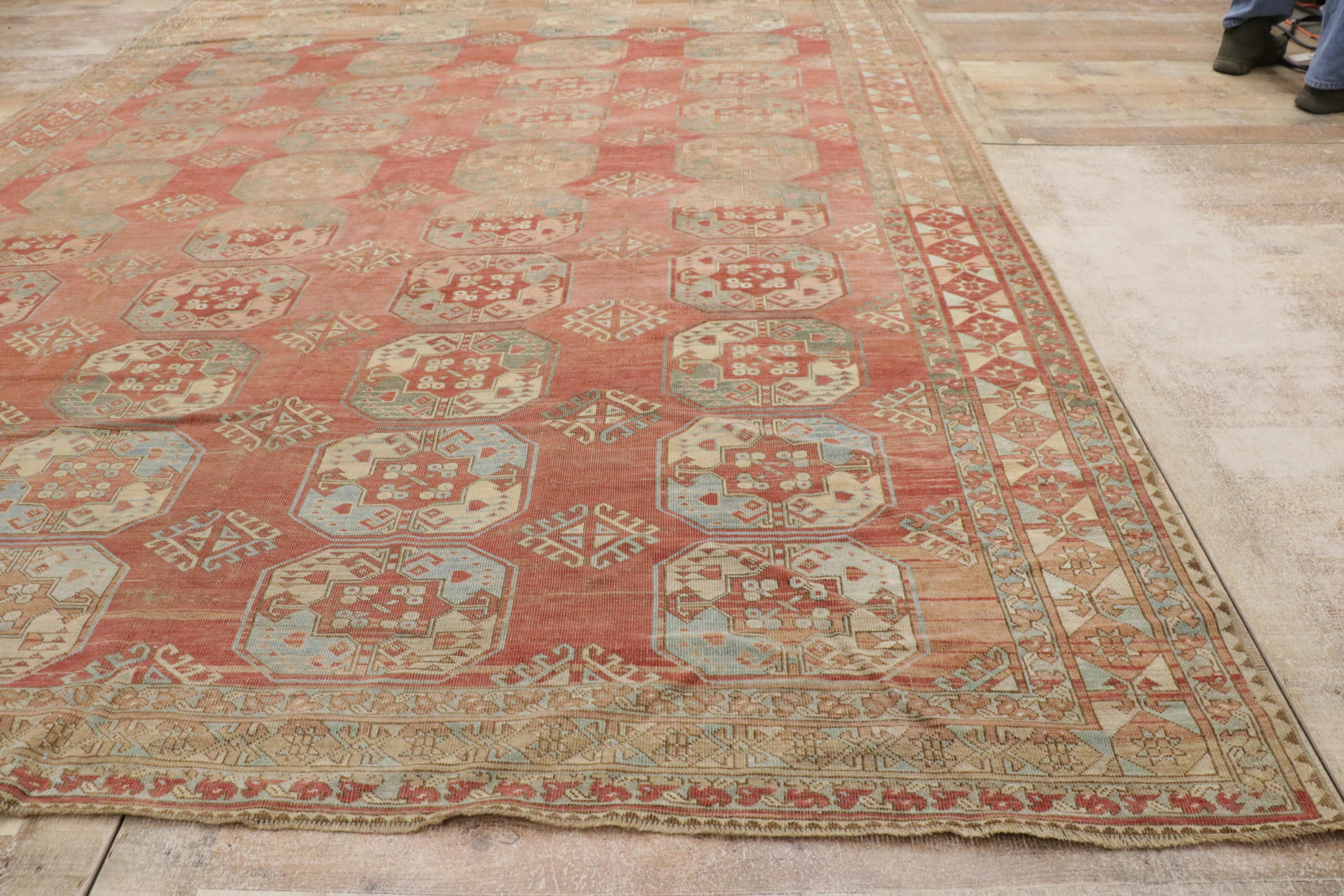 The Gilded Emblems: A Vintage Turkish Oushak Masterpiece of Turkoman Nobility For Sale 6