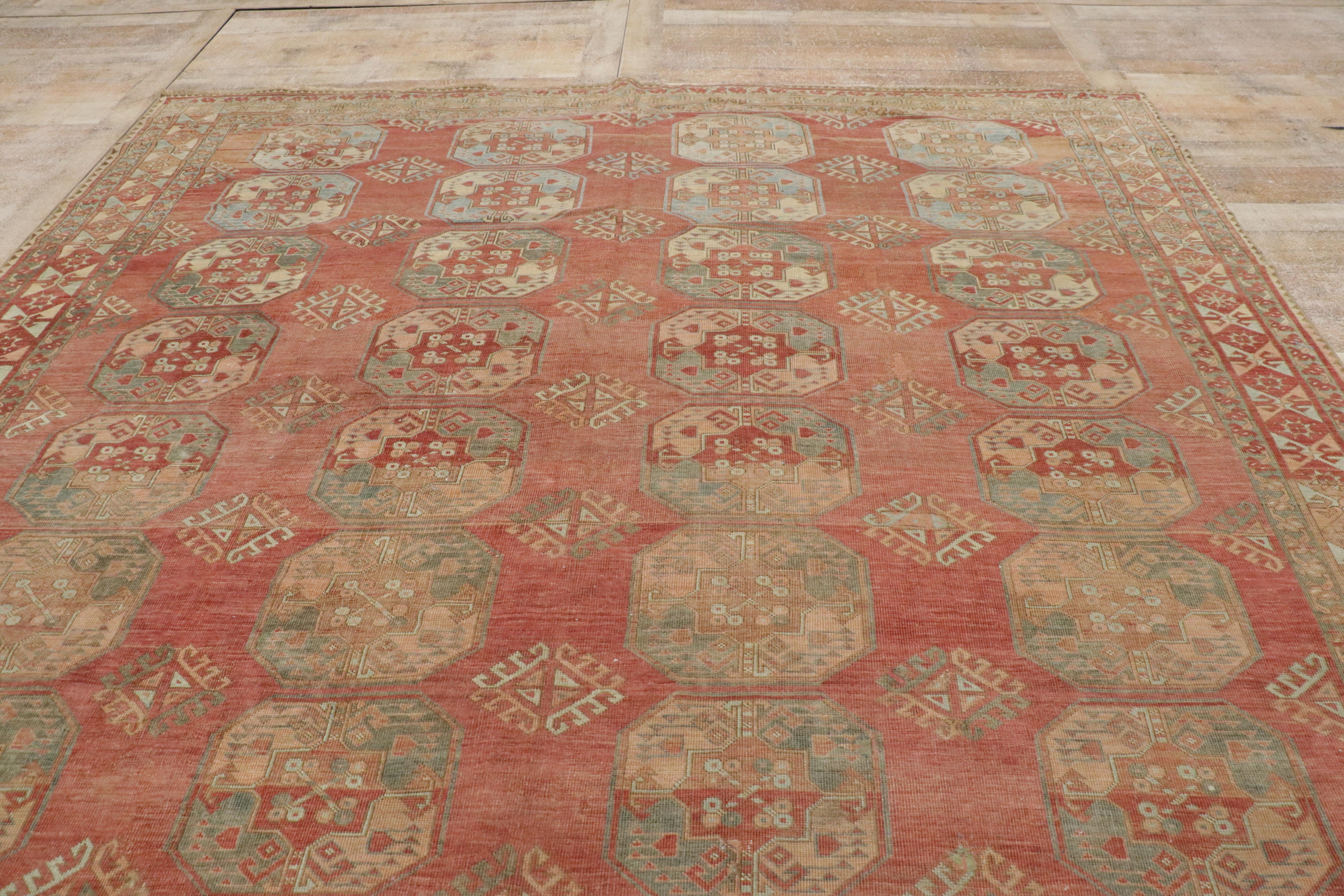 The Gilded Emblems: A Vintage Turkish Oushak Masterpiece of Turkoman Nobility For Sale 7