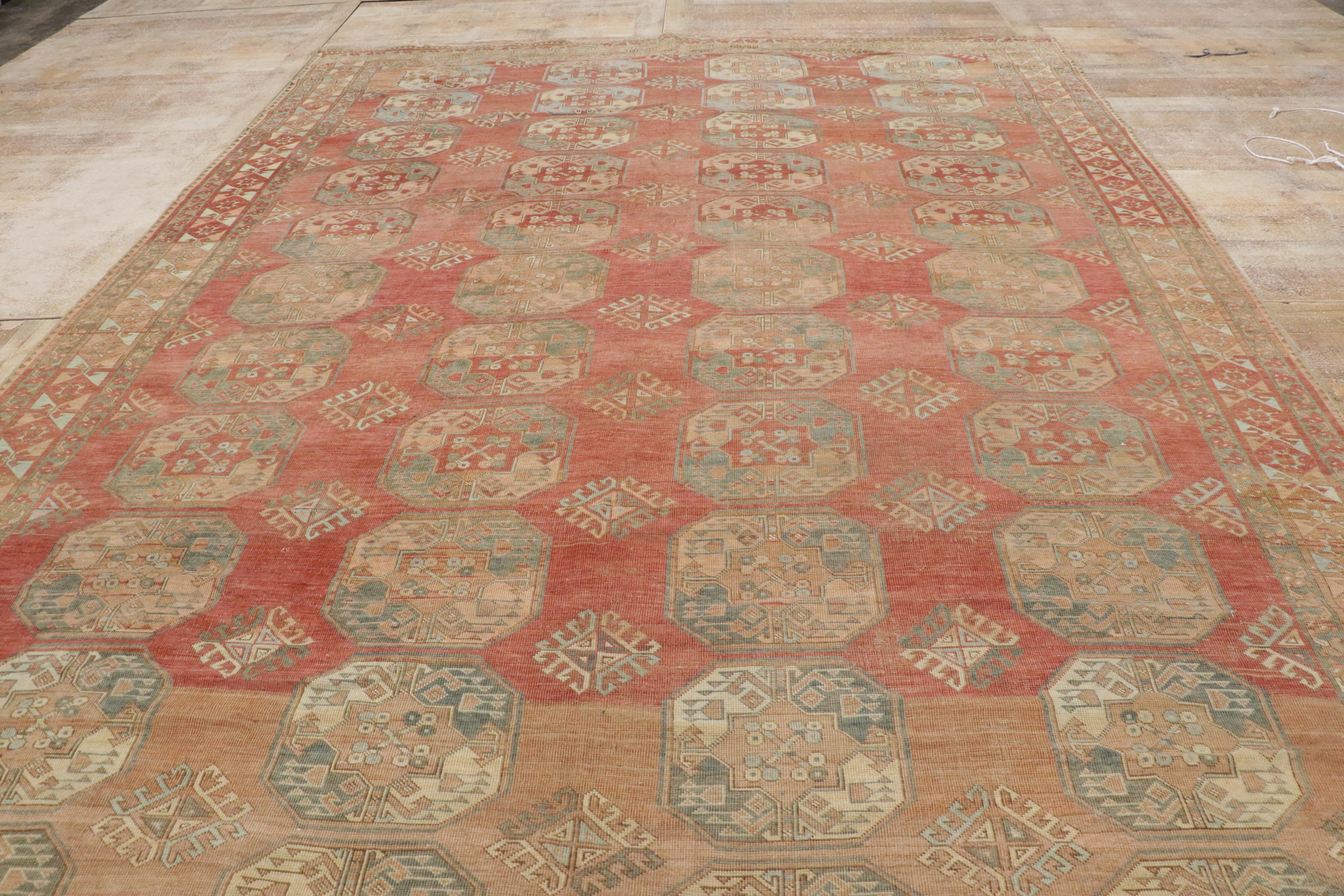 The Gilded Emblems: A Vintage Turkish Oushak Masterpiece of Turkoman Nobility For Sale 8