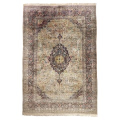 The Gilded Reverie: A Vintage Silk Qum Masterpiece of Regal Elegance