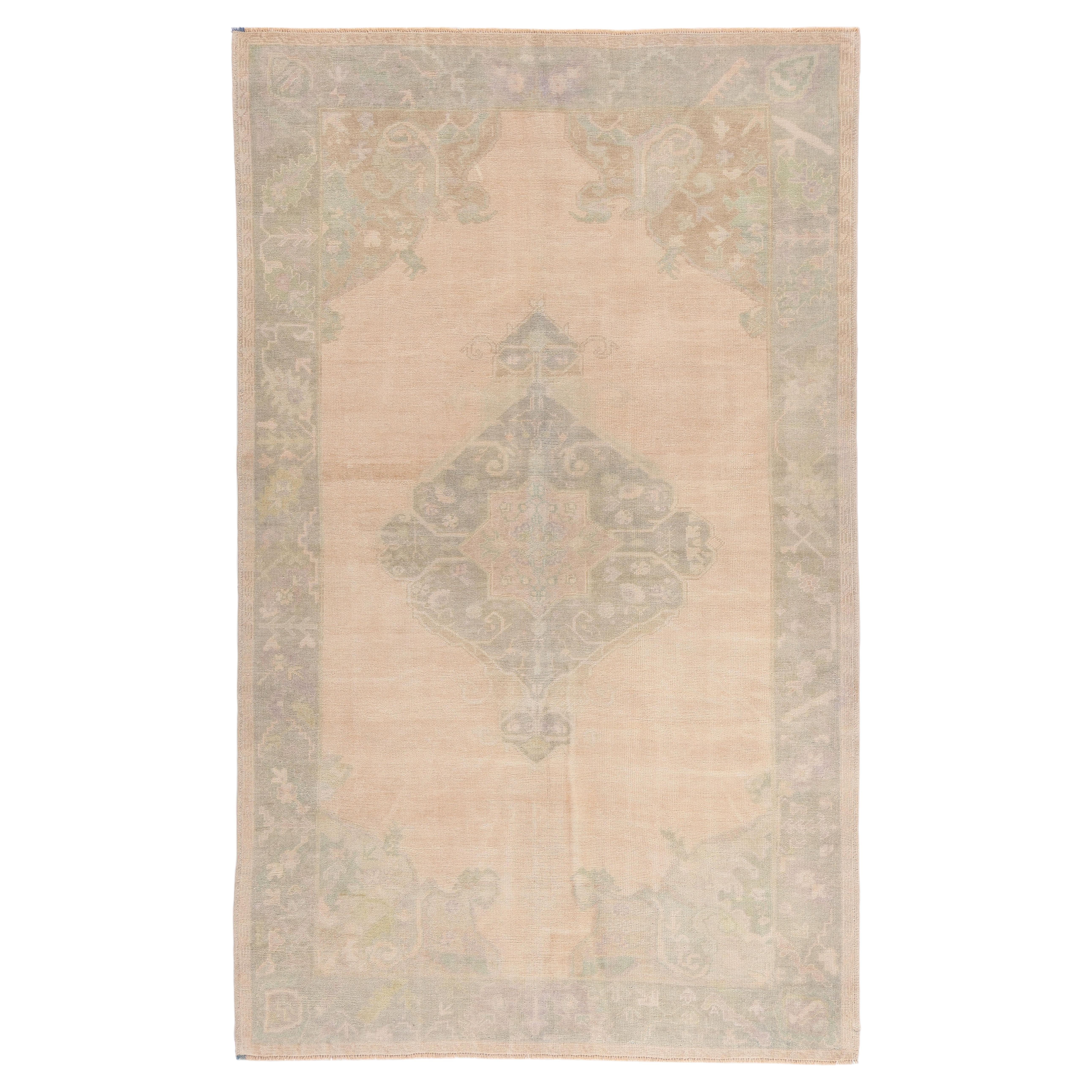 The Gilded Reverie: A Vintage Turkish Oushak Masterpiece of Whispered Grandeur For Sale