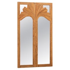 The Ginkgo Leaner  Rattan Full-Length Mirror with Brass Hinges