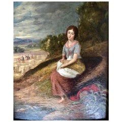 Antique "The Gleaner" Victorian Portrait, Oil Painting