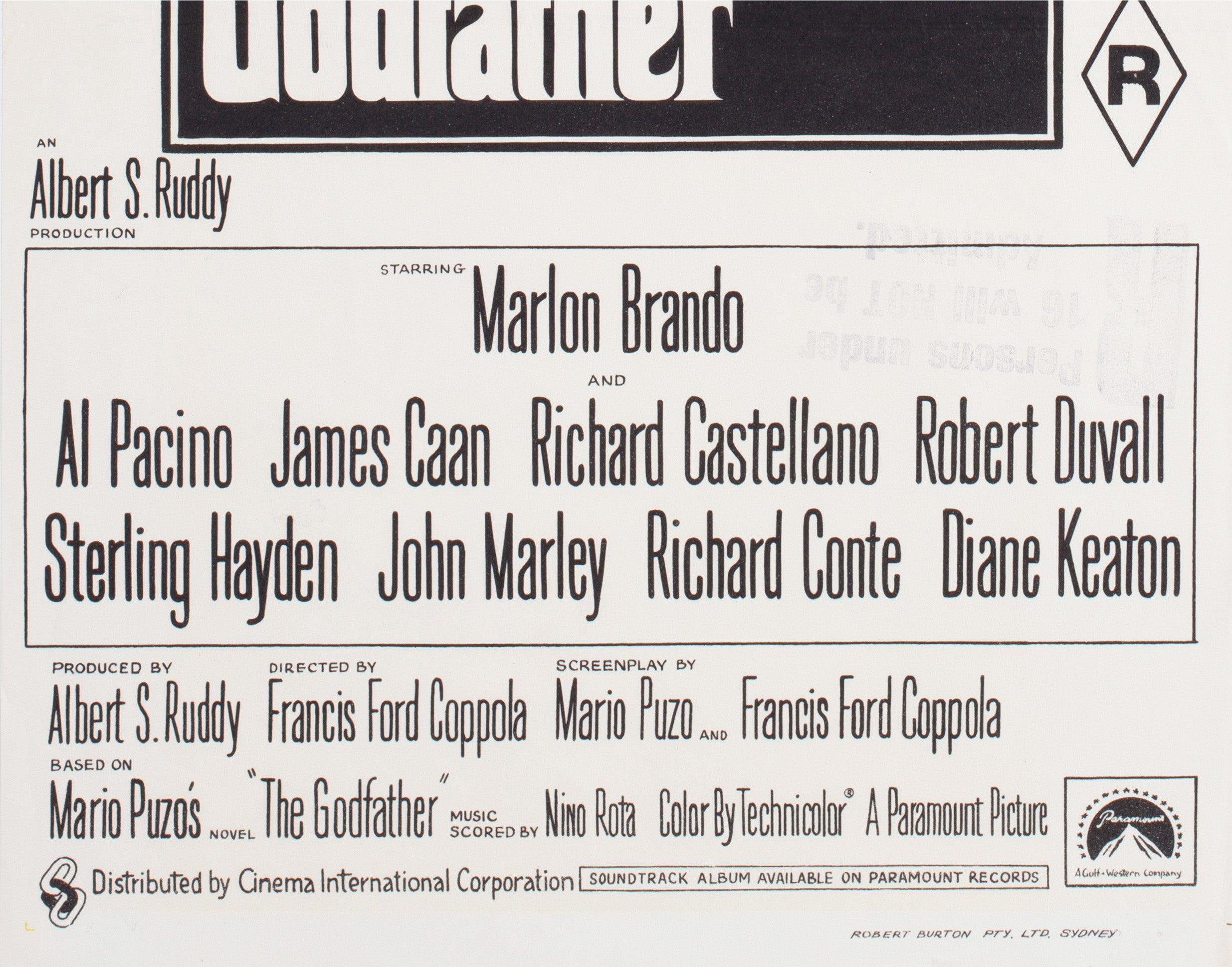 Paper The Godfather 1972 Australian Daybill Film Poster Fujita For Sale