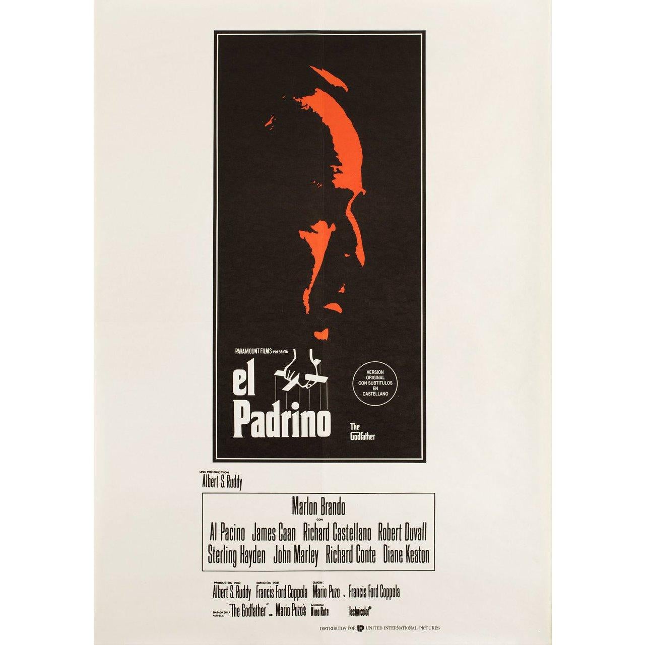Original 1980s re-release Spanish B1 poster for the 1972 film The Godfather directed by Francis Ford Coppola with Marlon Brando / Al Pacino / James Caan / Richard S. Castellano. Very Good-Fine condition, folded. Many original posters were issued