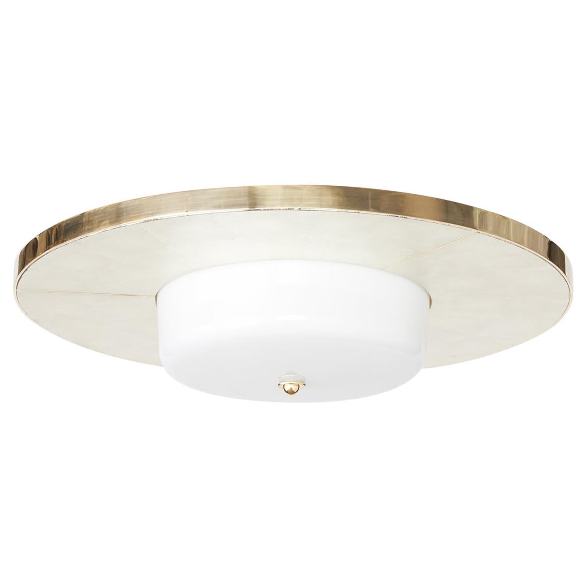 The White Gold Leaf Deco Flush Mount by David Duncan, New, with Gold Leaf Frame For Sale