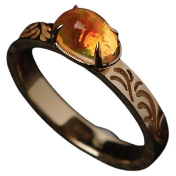 The Golden Age - Ornamental Filigree Fire Opal Engagement Ring 18K Gold For Sale