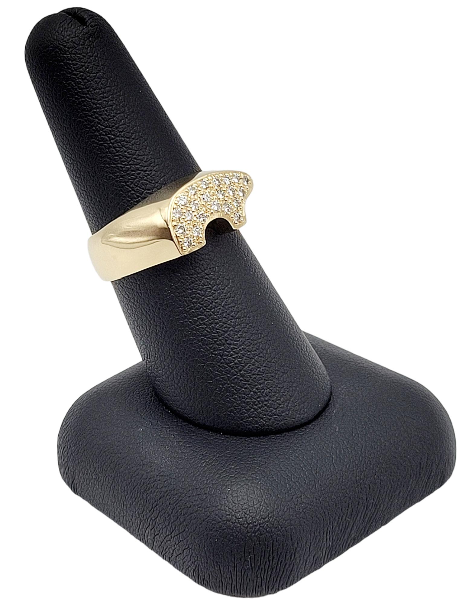 Golden Bear Pave Diamond Bear Signet Band Ring in 14 Karat Yellow Gold 7.5 For Sale 1