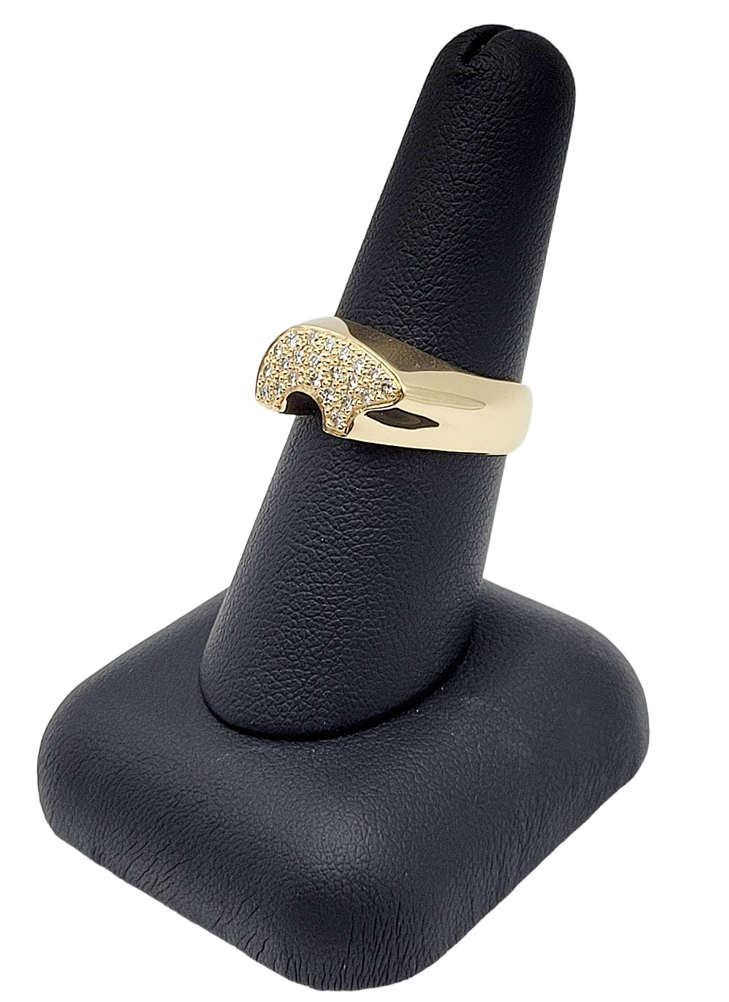 Golden Bear Pave Diamond Bear Signet Band Ring in 14 Karat Yellow Gold 7.5 For Sale 2