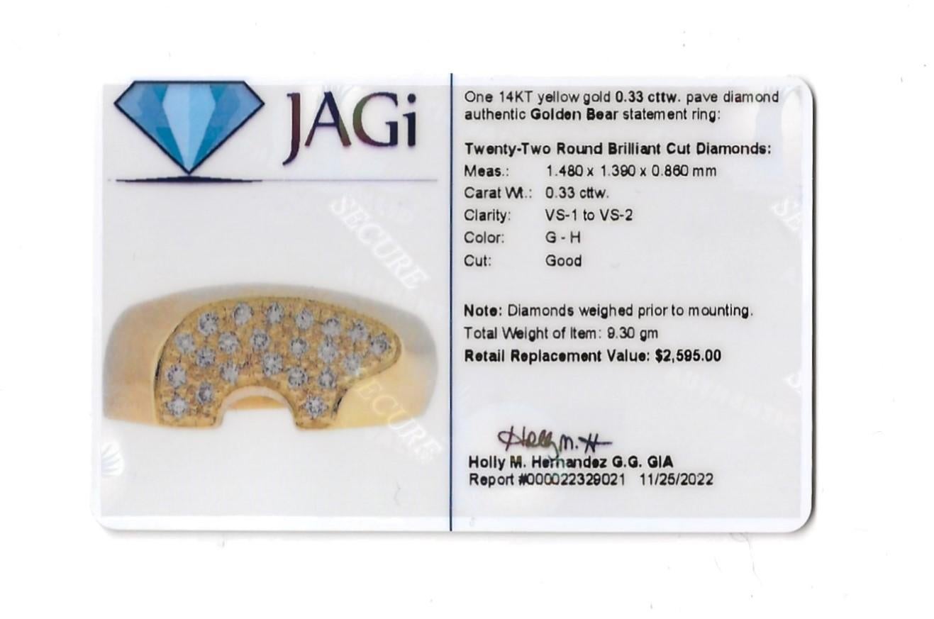 Golden Bear Pave Diamond Bear Signet Band Ring in 14 Karat Yellow Gold 7.5 For Sale 6
